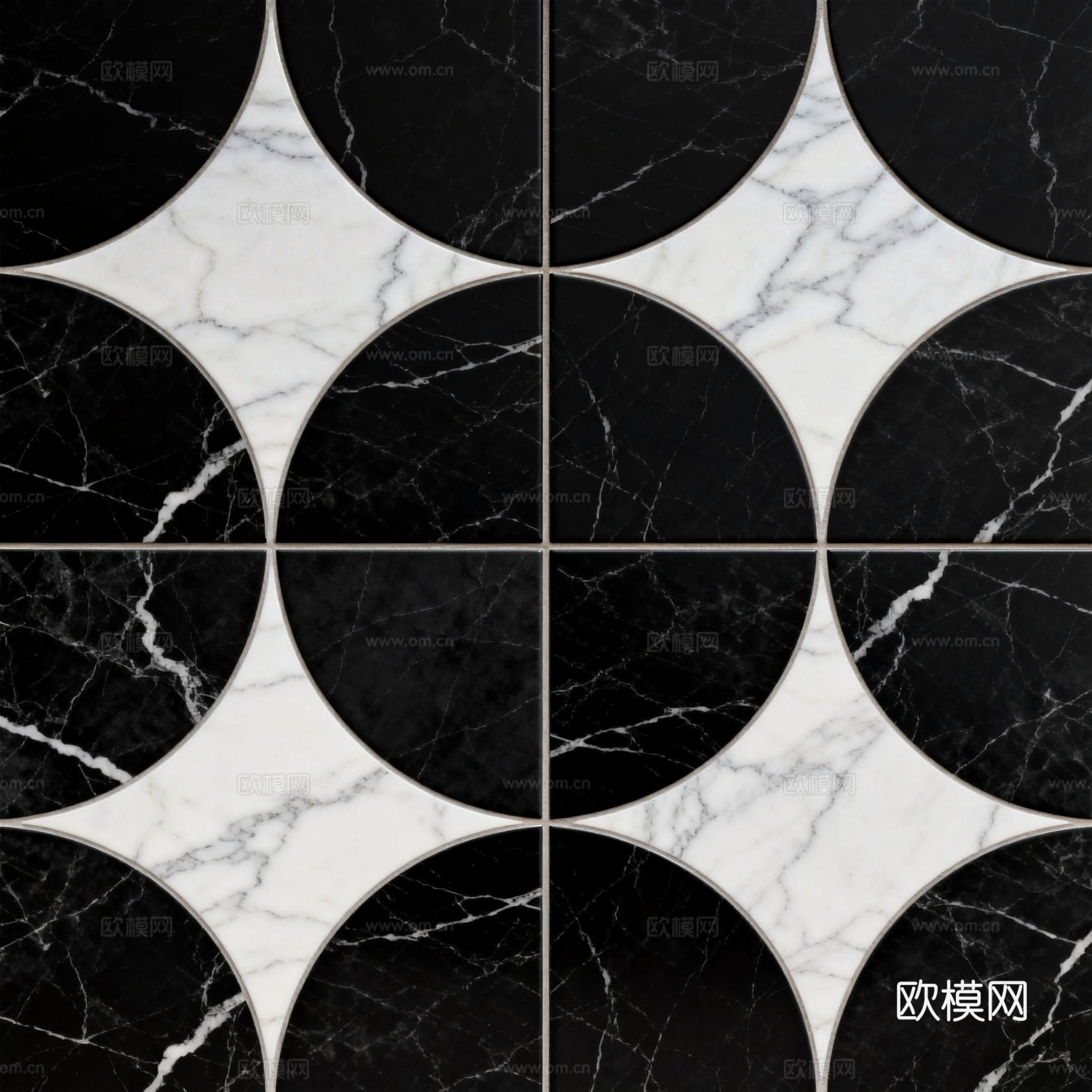 花砖 黑白石材拼花 花卉几何图案水刀石材拼花地砖 石材马赛克