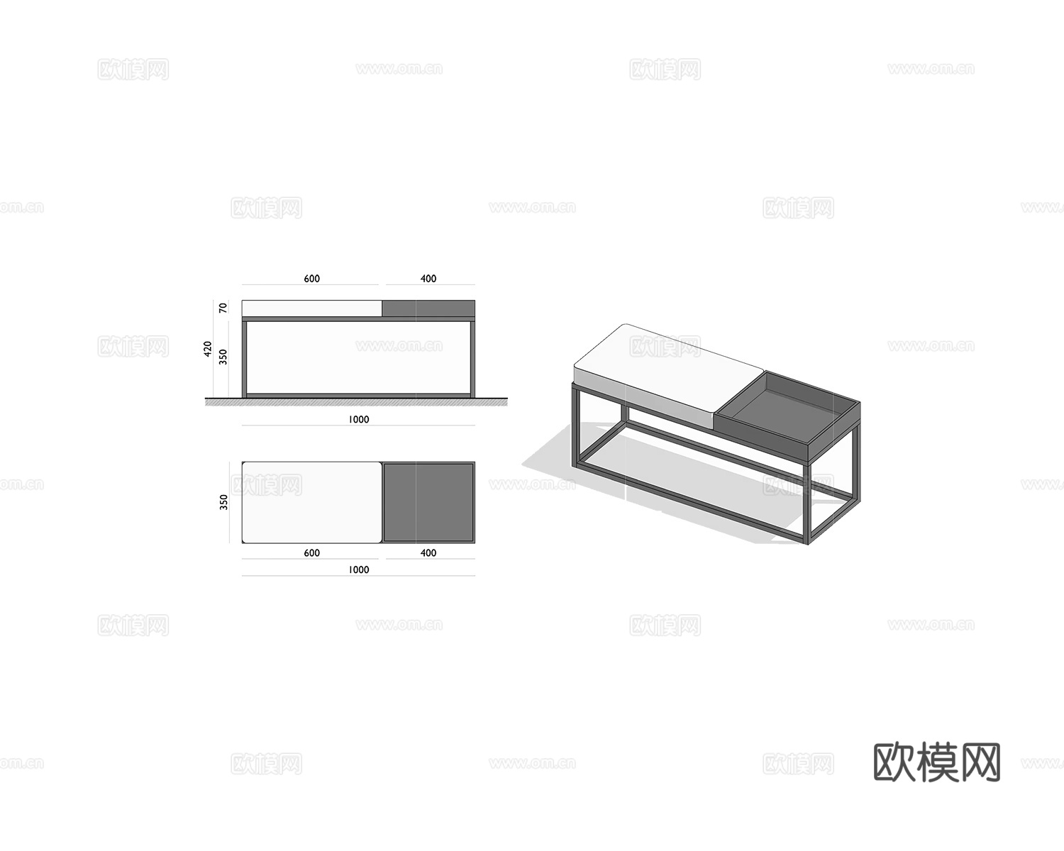 Boca Room 沙发凳3d模型下载（渲染图2）