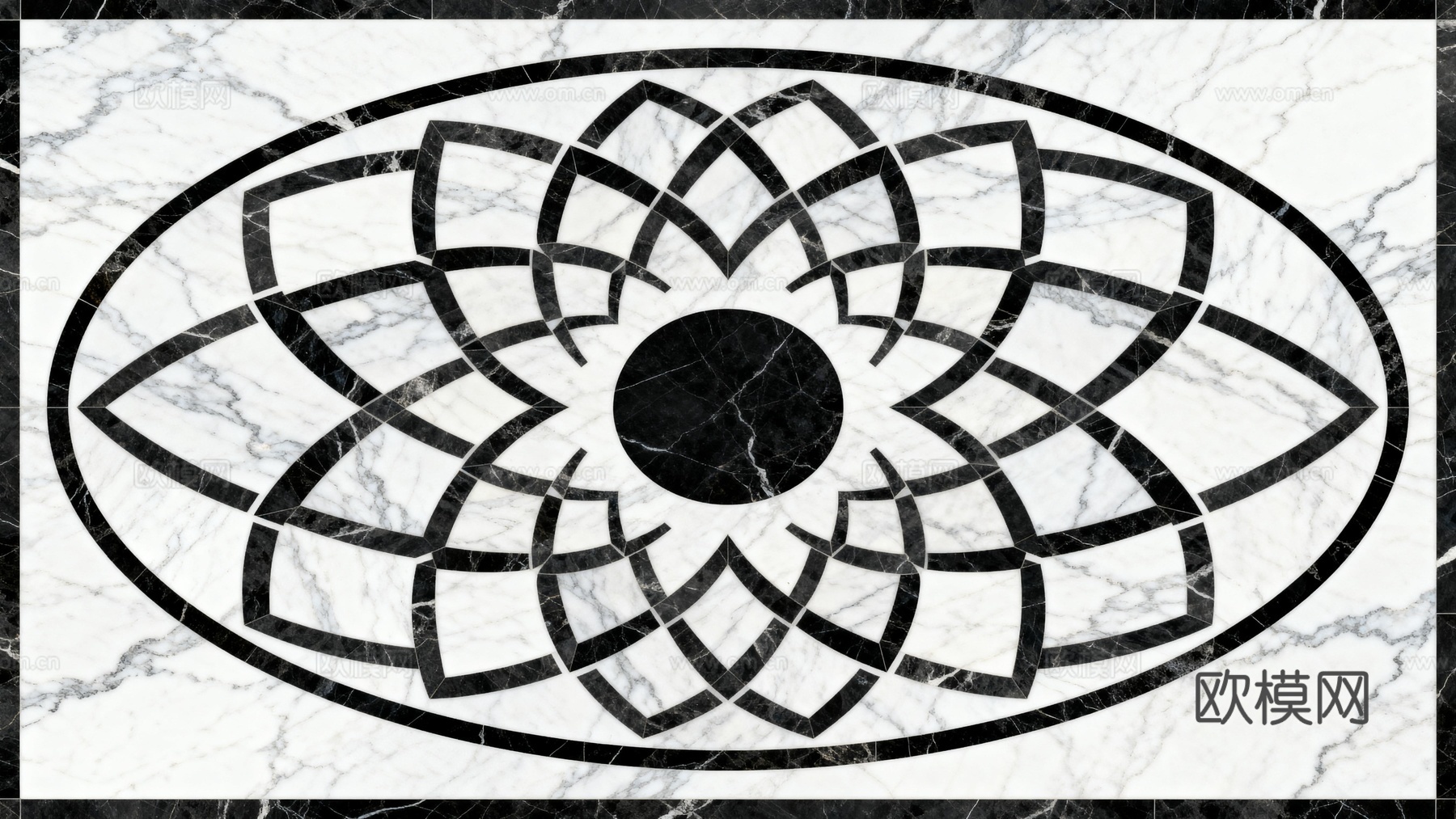 现代轻奢 黑白石材椭圆拼花 玄关石材拼花