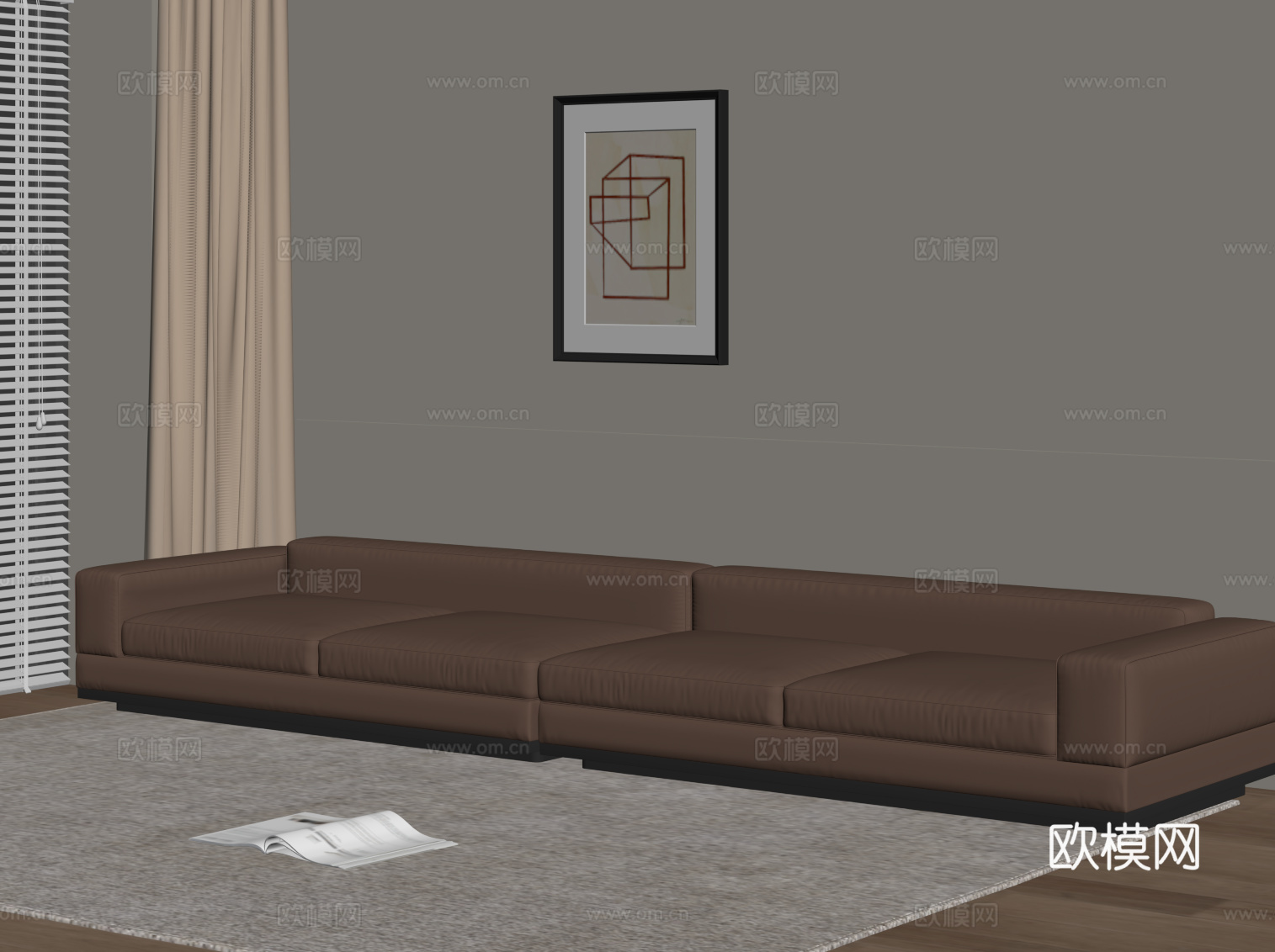 现代多人沙发 休闲皮革沙发su模型