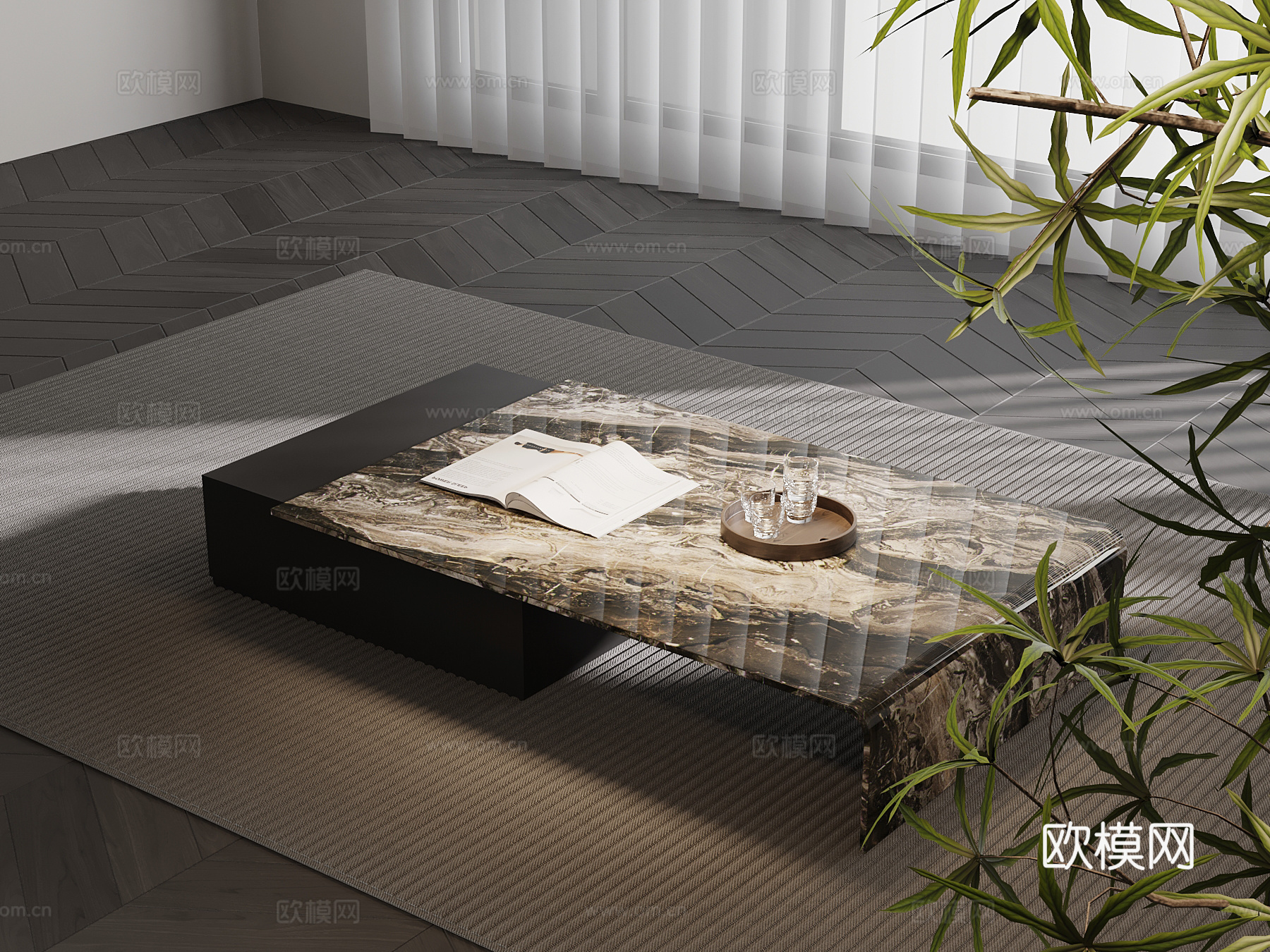 现代意式茶几 意式极简茶几su模型