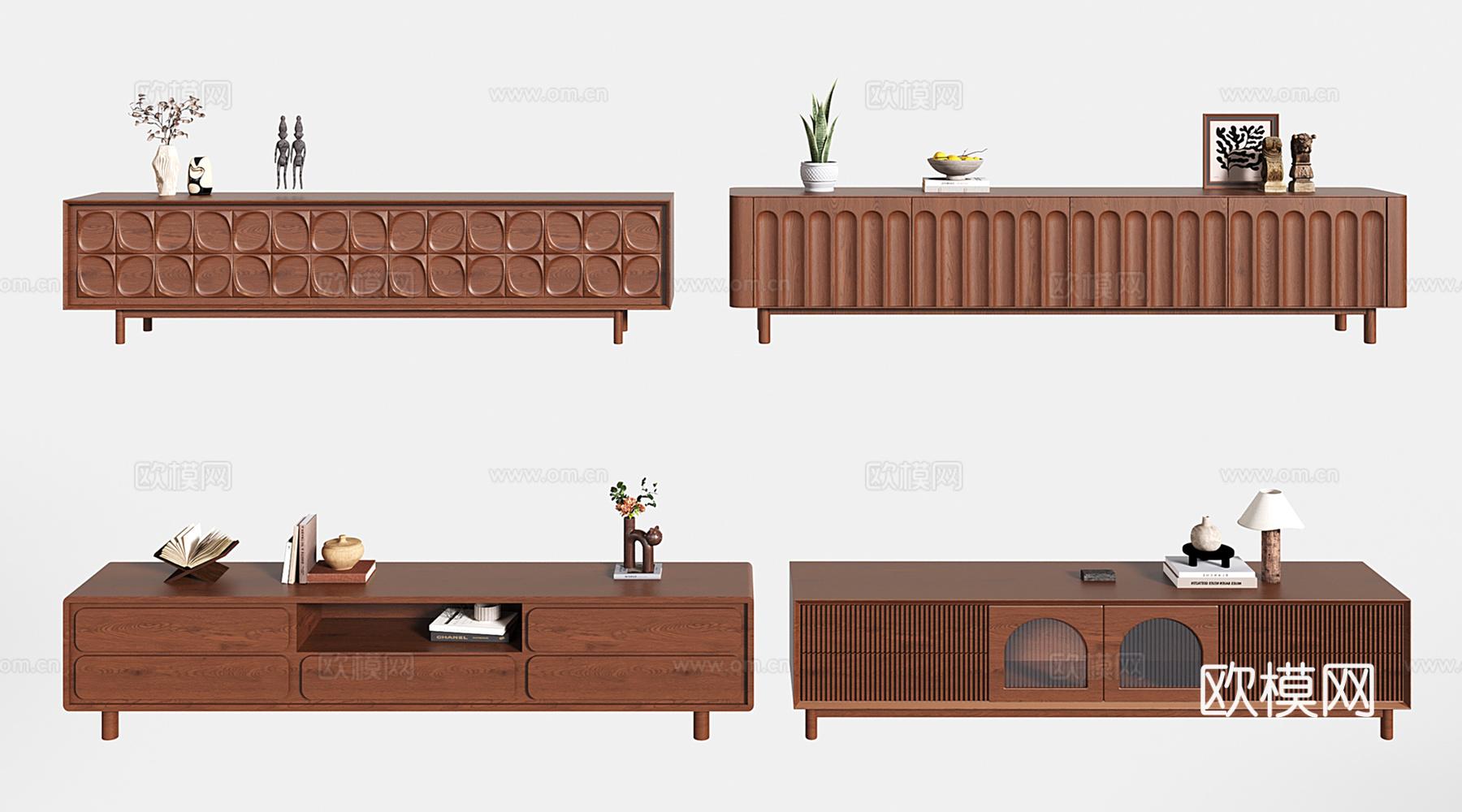 中古复古电视柜 落地实木电视柜su模型