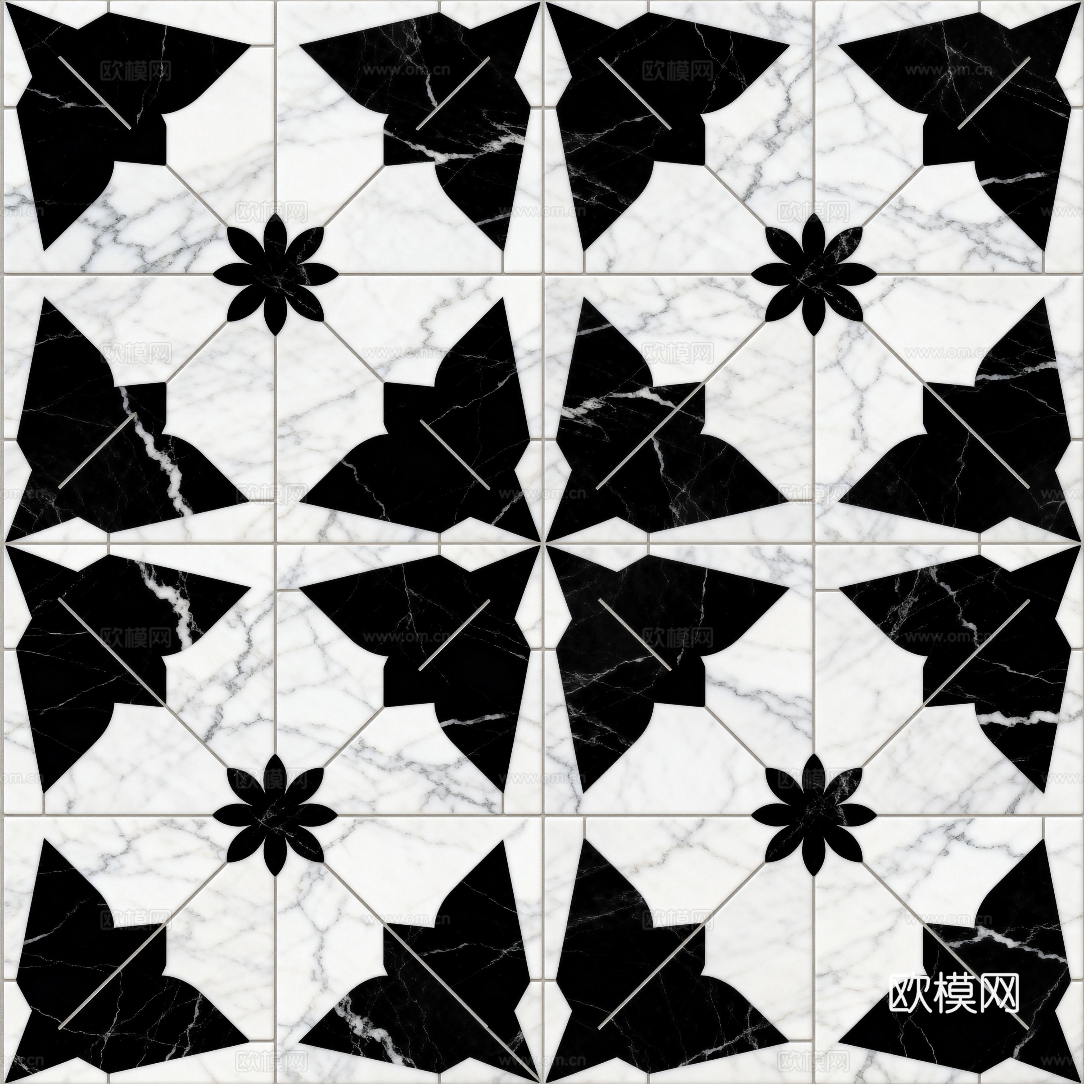 花砖 黑白石材拼花 花卉几何图案水刀石材拼花地砖 石材马赛克下载