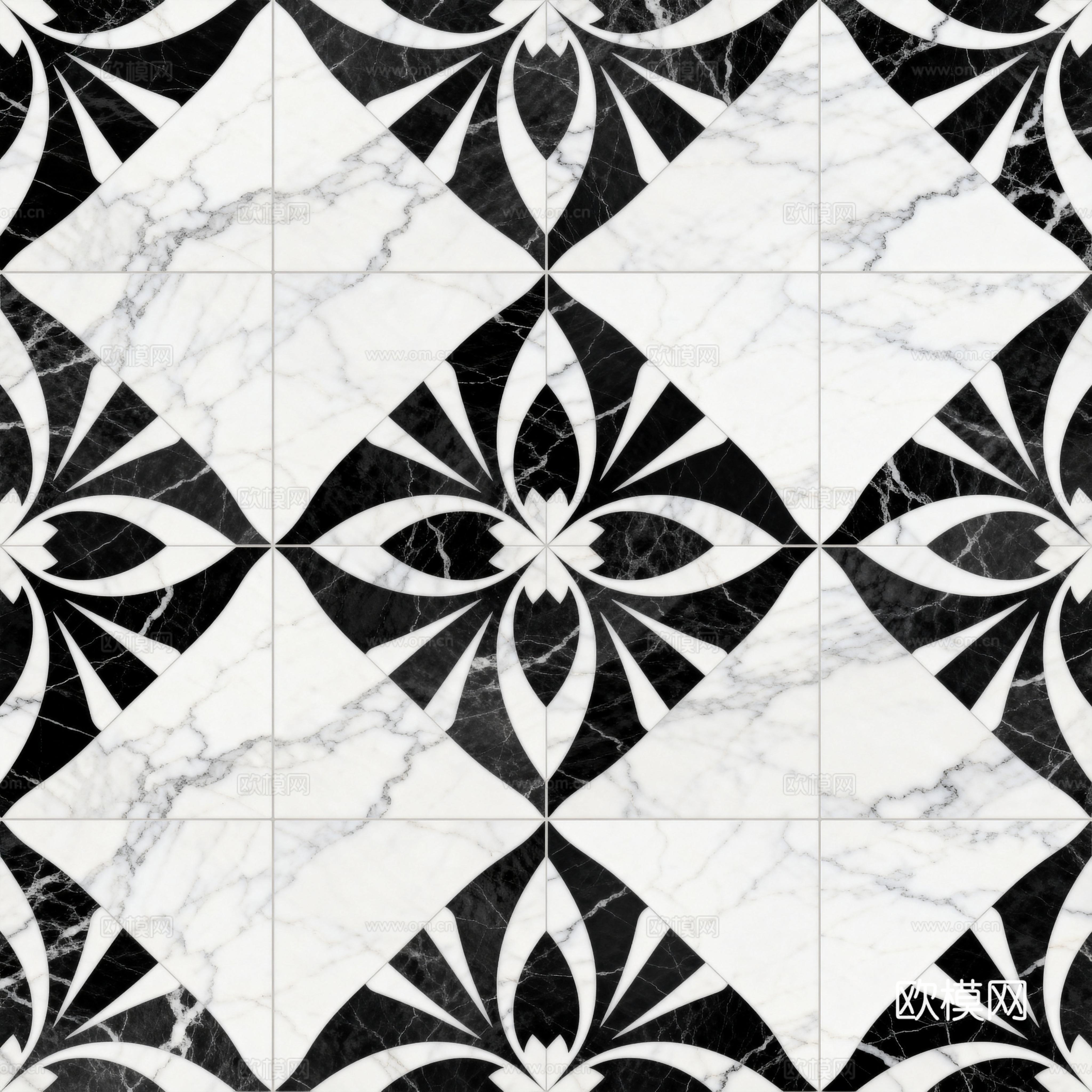 花砖 黑白石材拼花 花卉几何图案水刀石材拼花地砖 石材马赛克下载