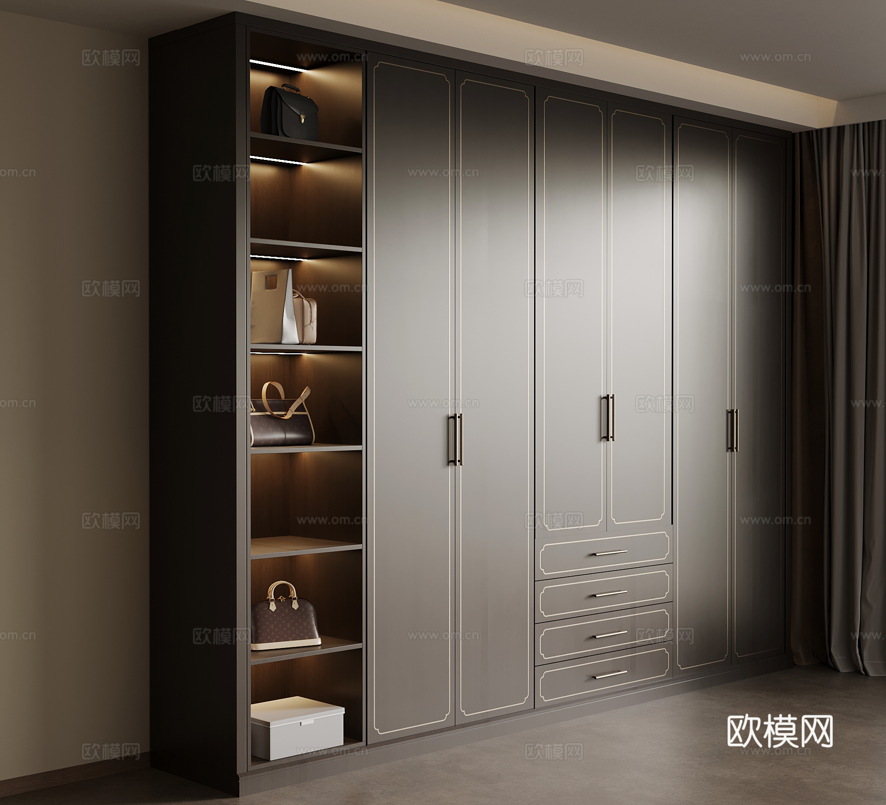 新中式衣柜 成品衣柜su模型