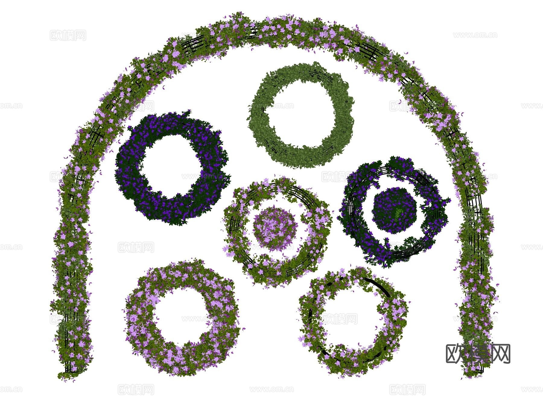 植物花环 花环 美陈花环 花球 花拱门 婚庆花环 装饰花环su模型