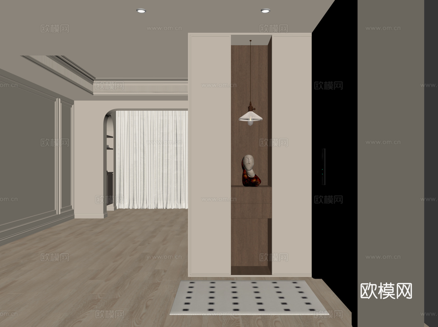 中古风鞋柜 入户鞋柜su模型