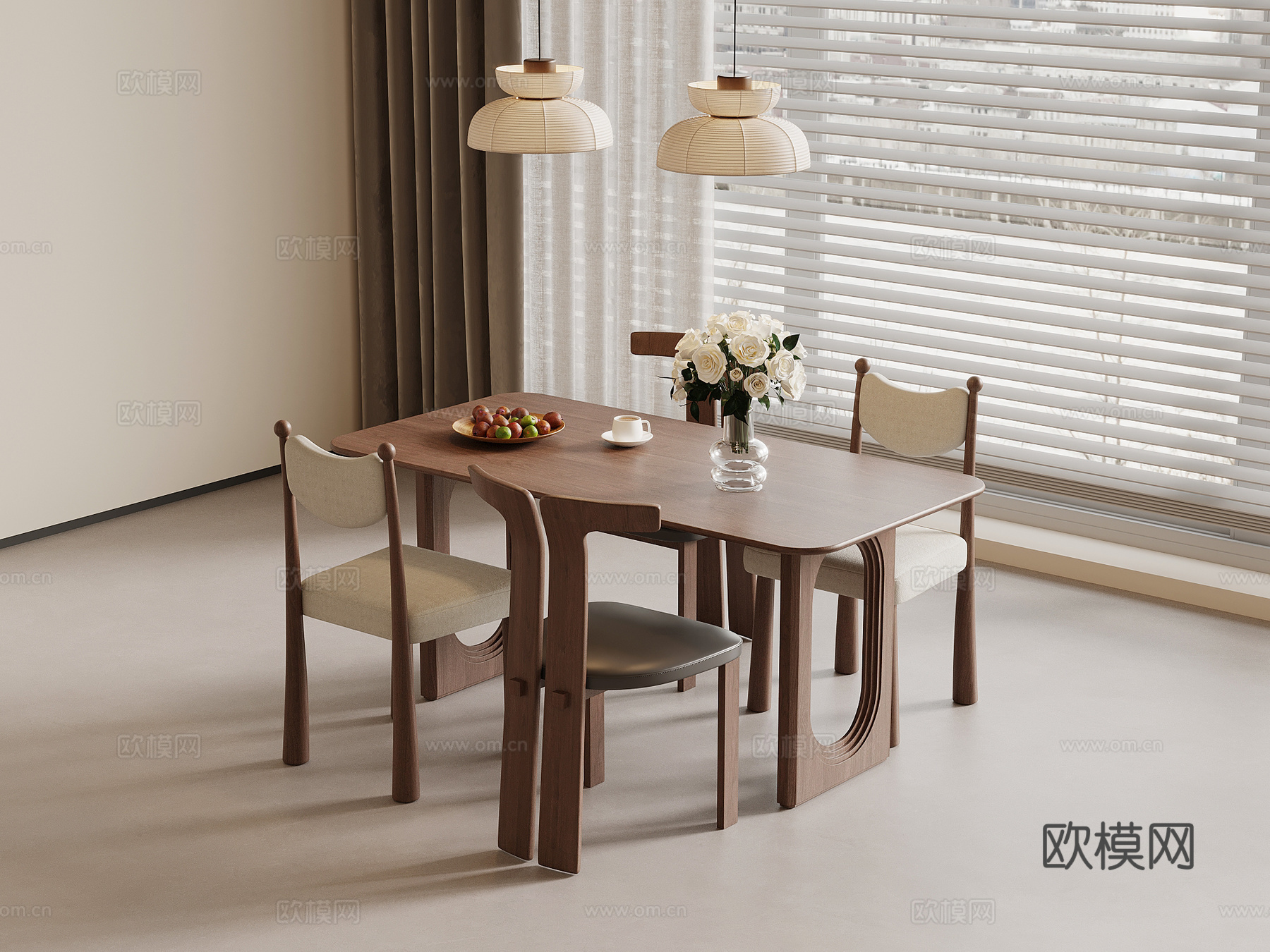 中古风餐桌椅su模型