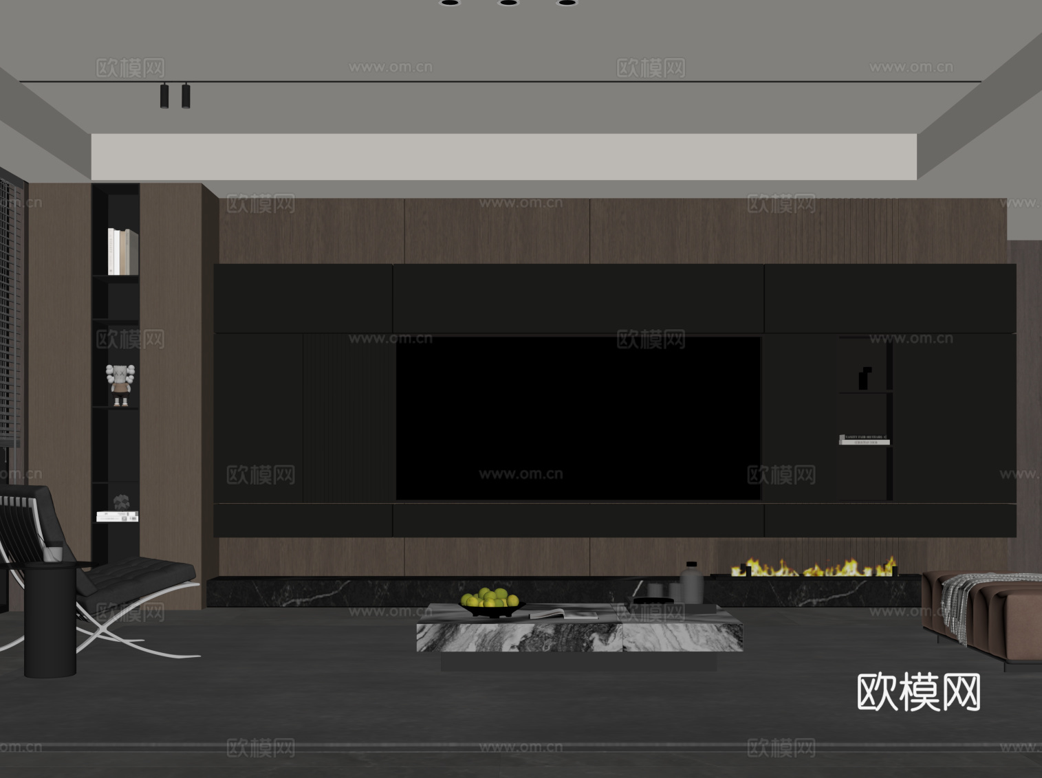 现代意式客厅 电视背景墙 电视柜 沙发茶几组合su模型