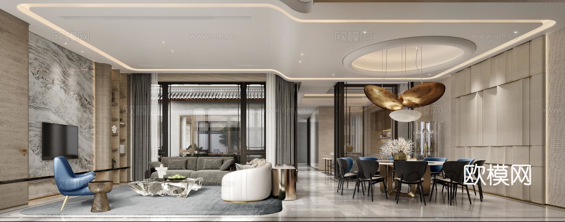 轻奢别墅 样板间 最新全套施工图 效果图合集cad施工图