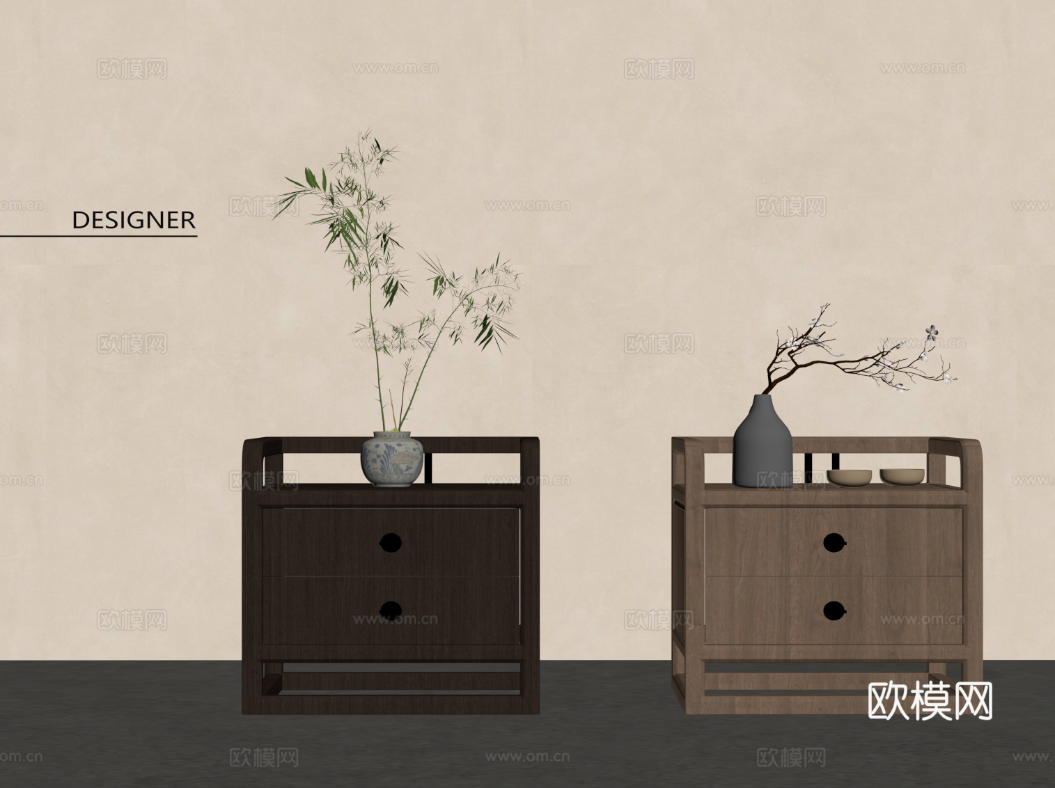 新中式床头柜 实木床头柜su模型