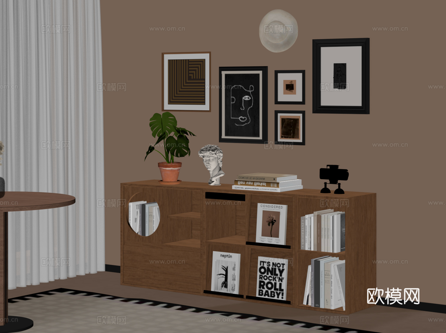 中古风边柜 地柜 书柜 装饰画su模型