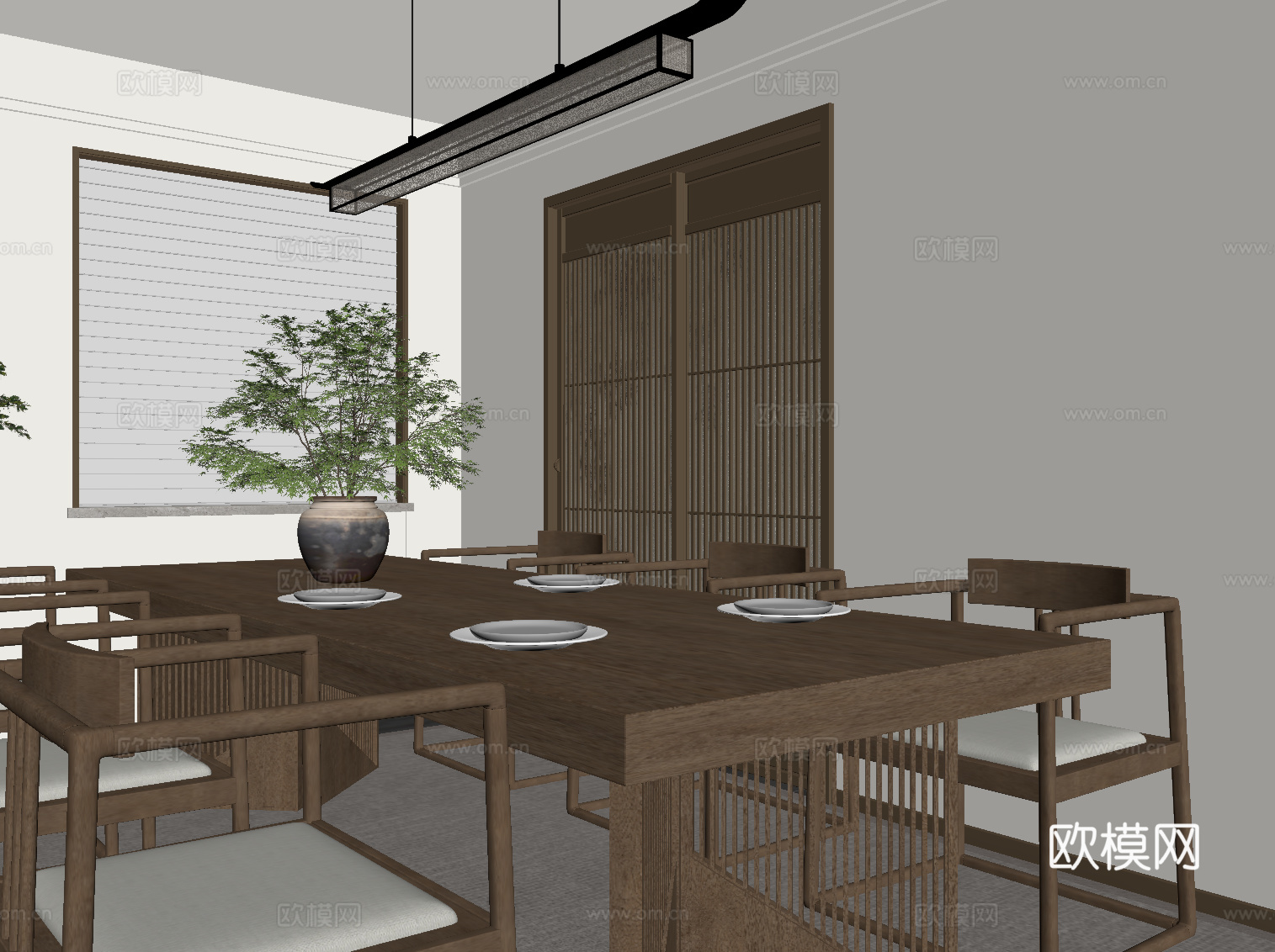 中古风餐桌椅su模型