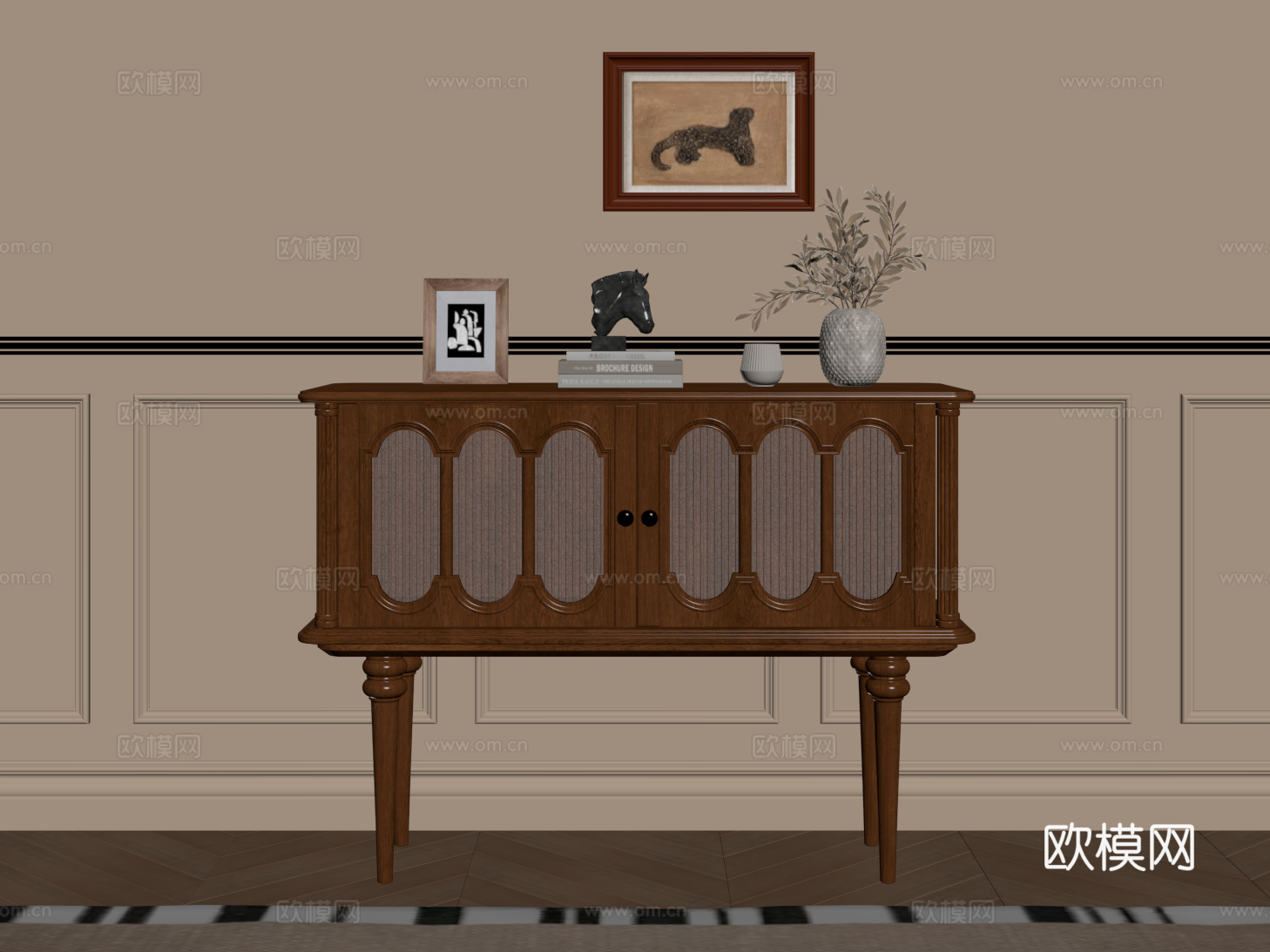 美式复古餐边柜 储物柜 收纳柜 玄关柜 装饰柜su模型