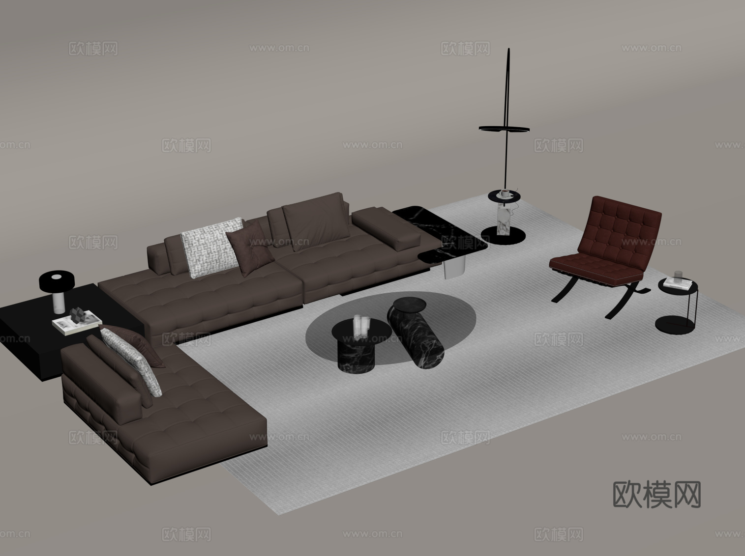 现代意式沙发茶几组合su模型
