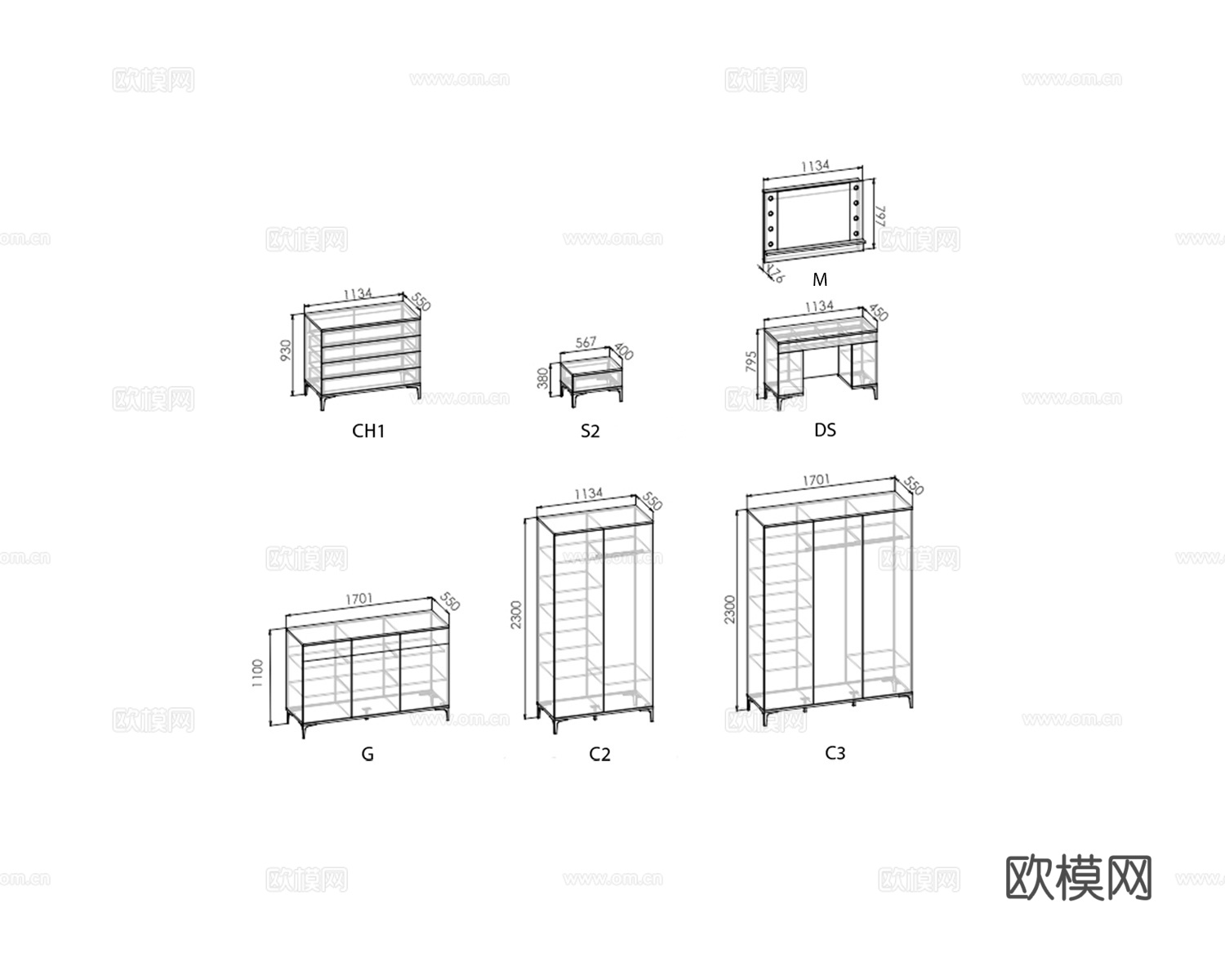 Mirlachev 衣柜 斗柜 梳妆台3d模型下载（渲染图4）