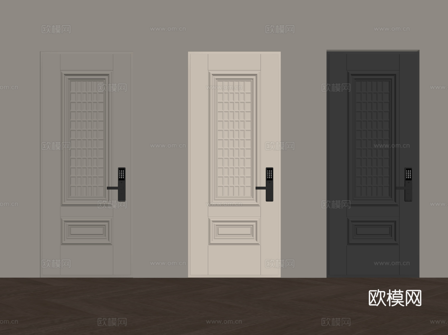 现代单开门 入户门 防盗门su模型
