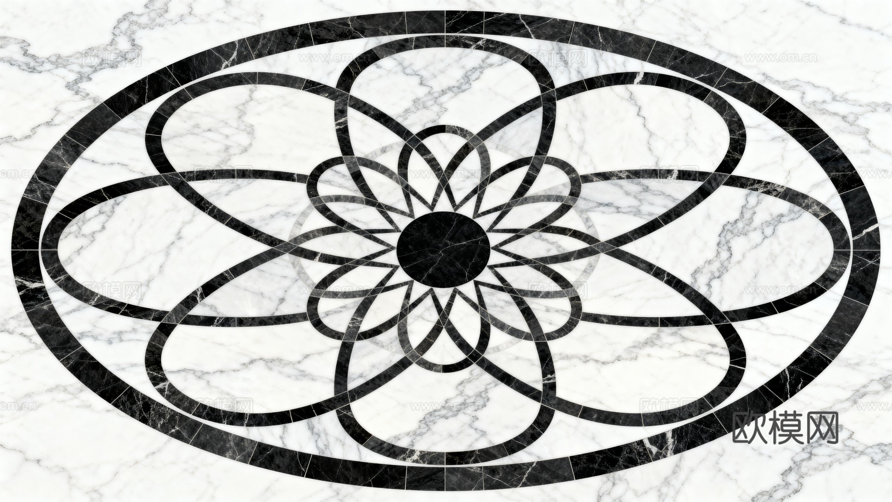 现代轻奢 黑白石材椭圆拼花 玄关石材拼花