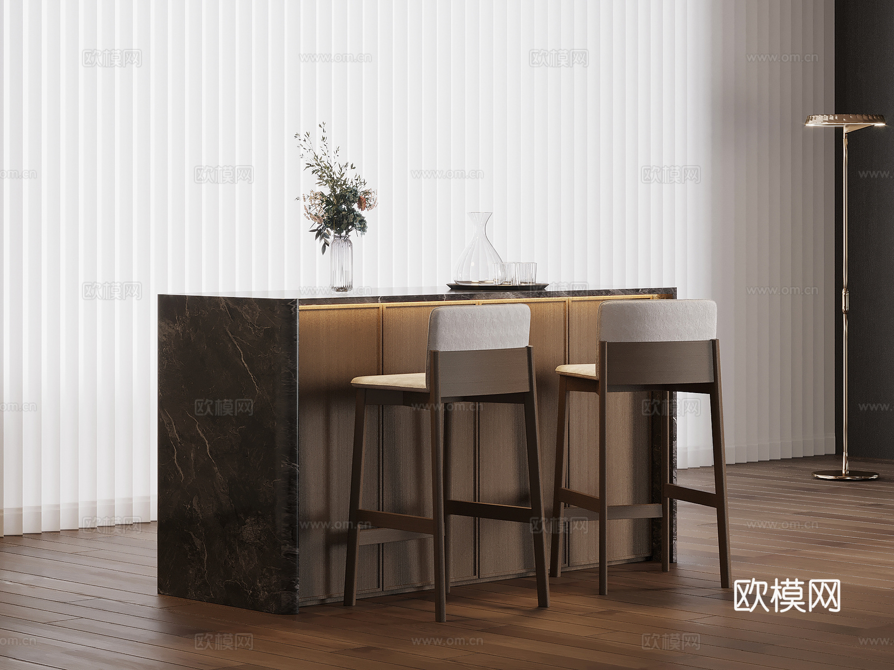 现代意式吧台 水吧台su模型