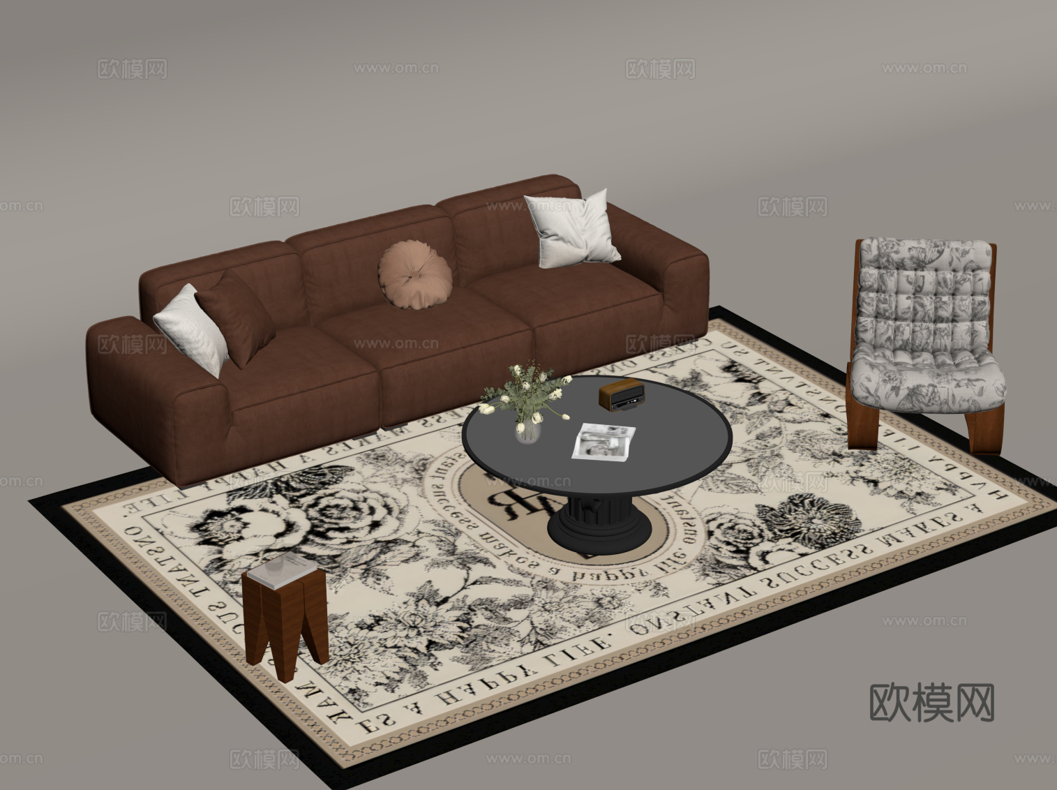法式复古风沙发茶几组合su模型