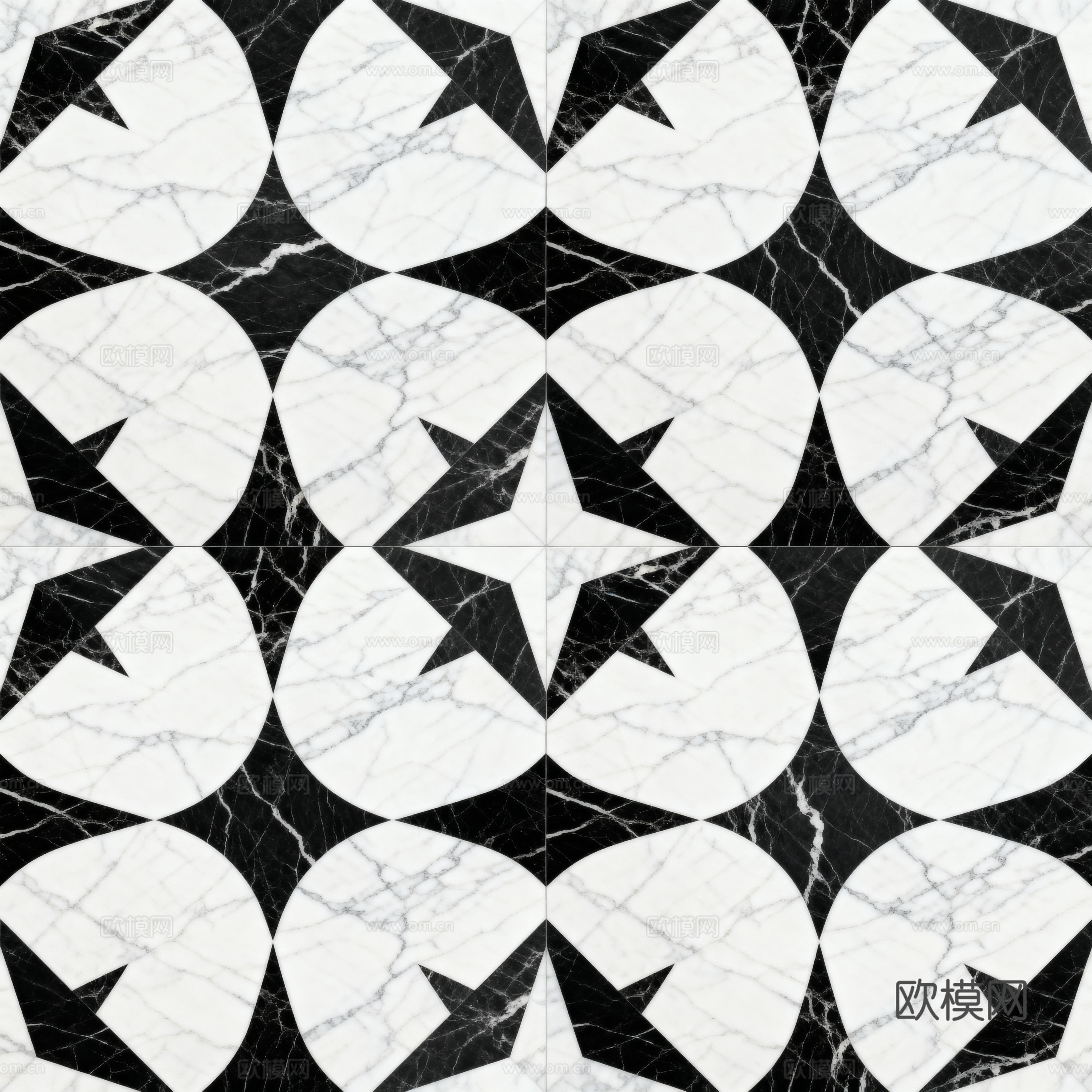 花砖 黑白石材拼花 花卉几何图案水刀石材拼花地砖 石材马赛克下载
