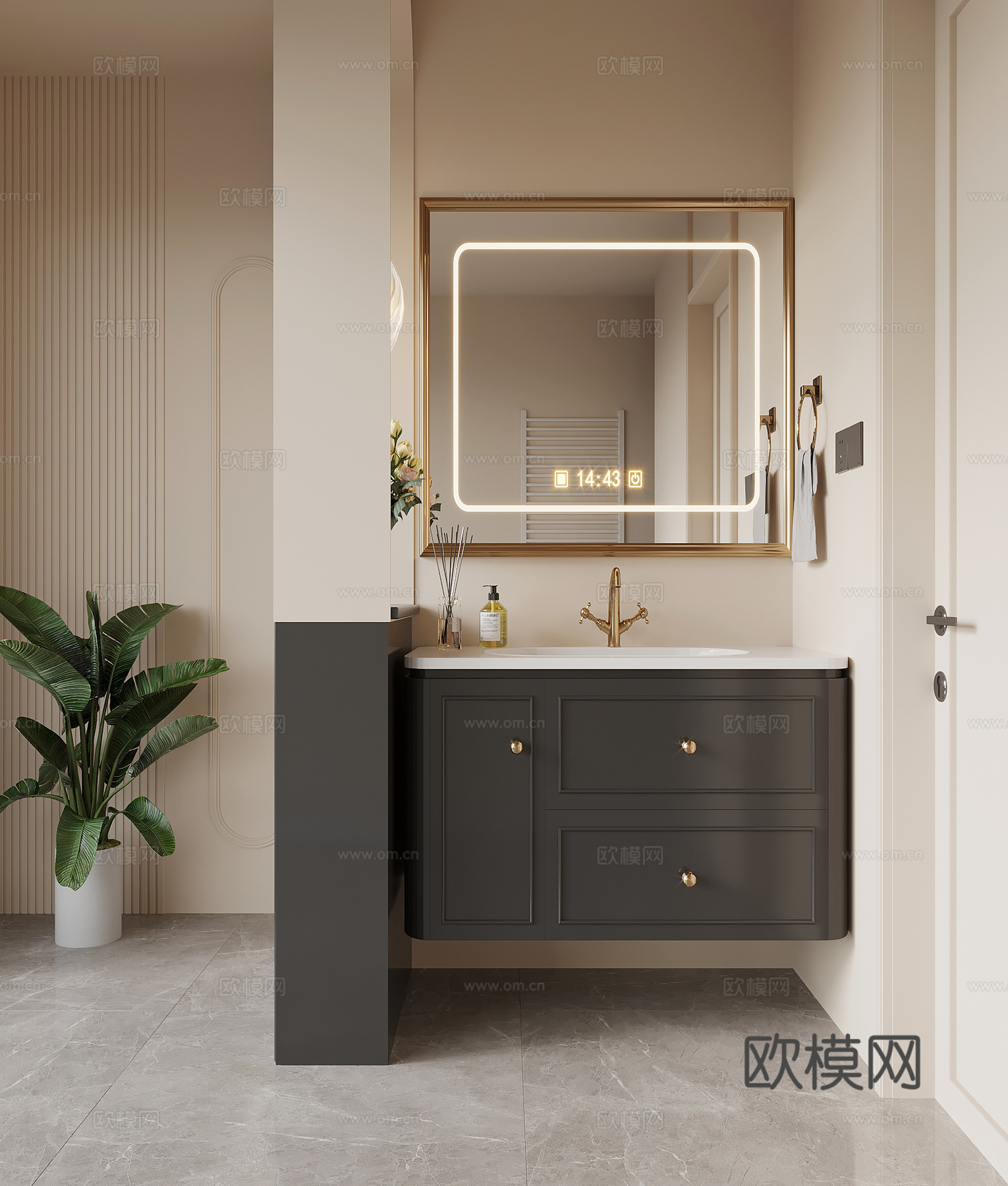 法式复古风浴室柜 洗手台su模型