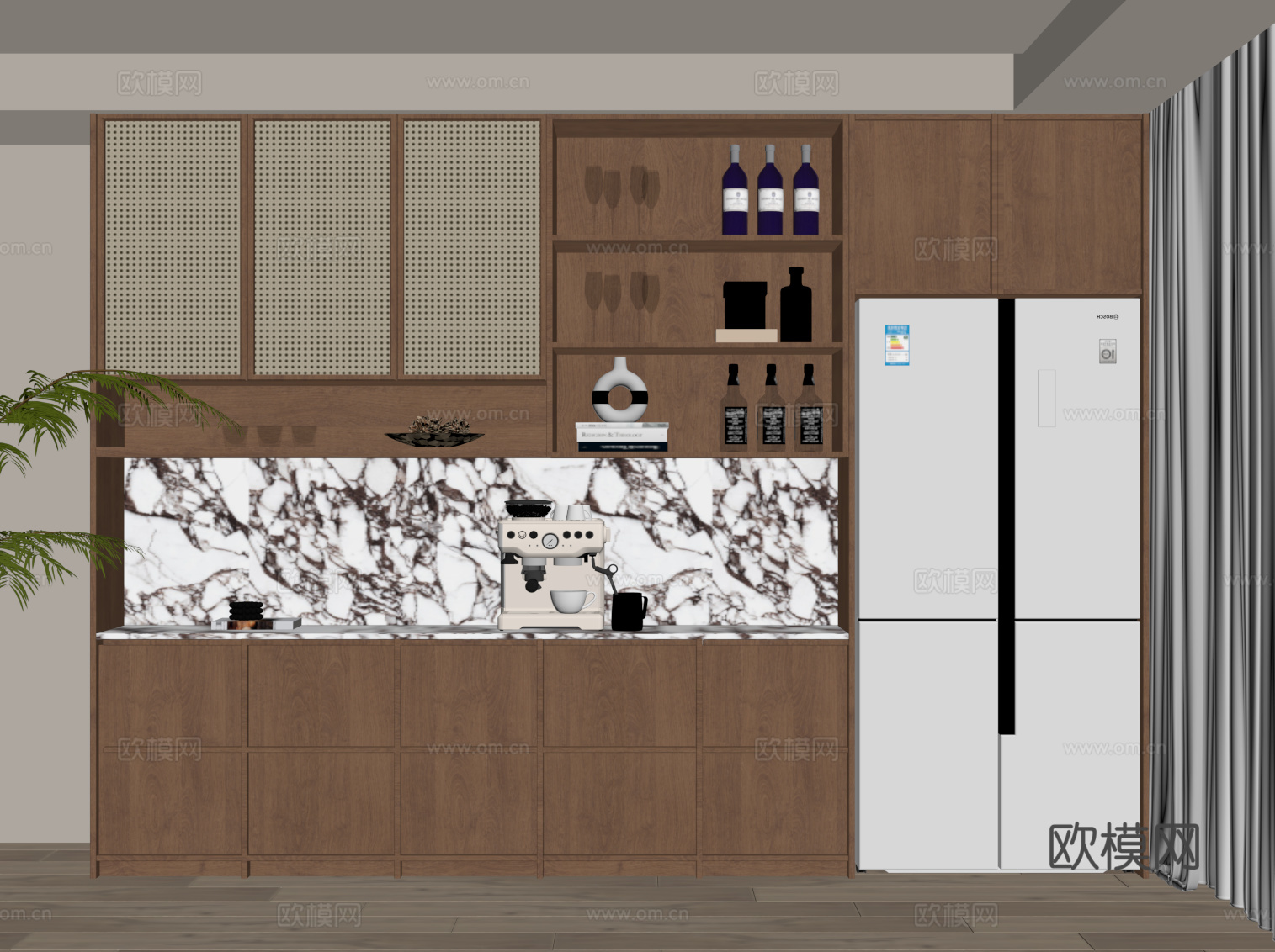 中古风酒柜 餐边柜su模型