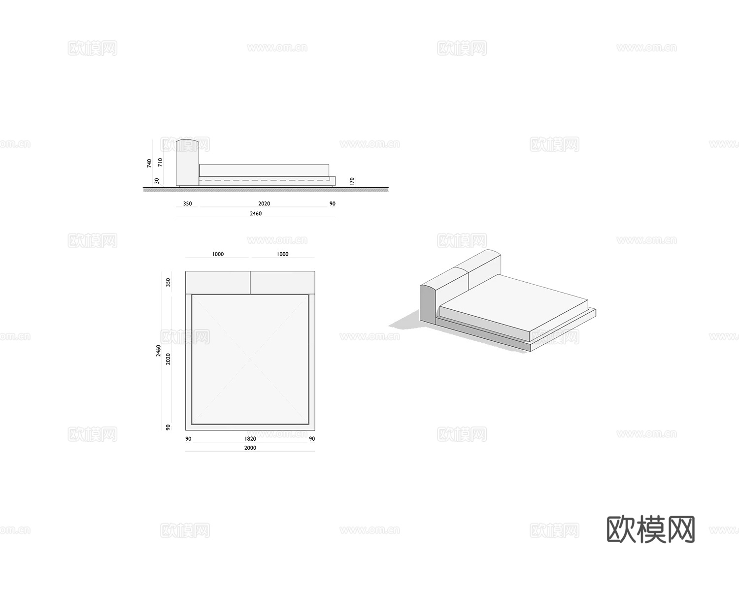 Boca Room 双人床3d模型下载（渲染图2）