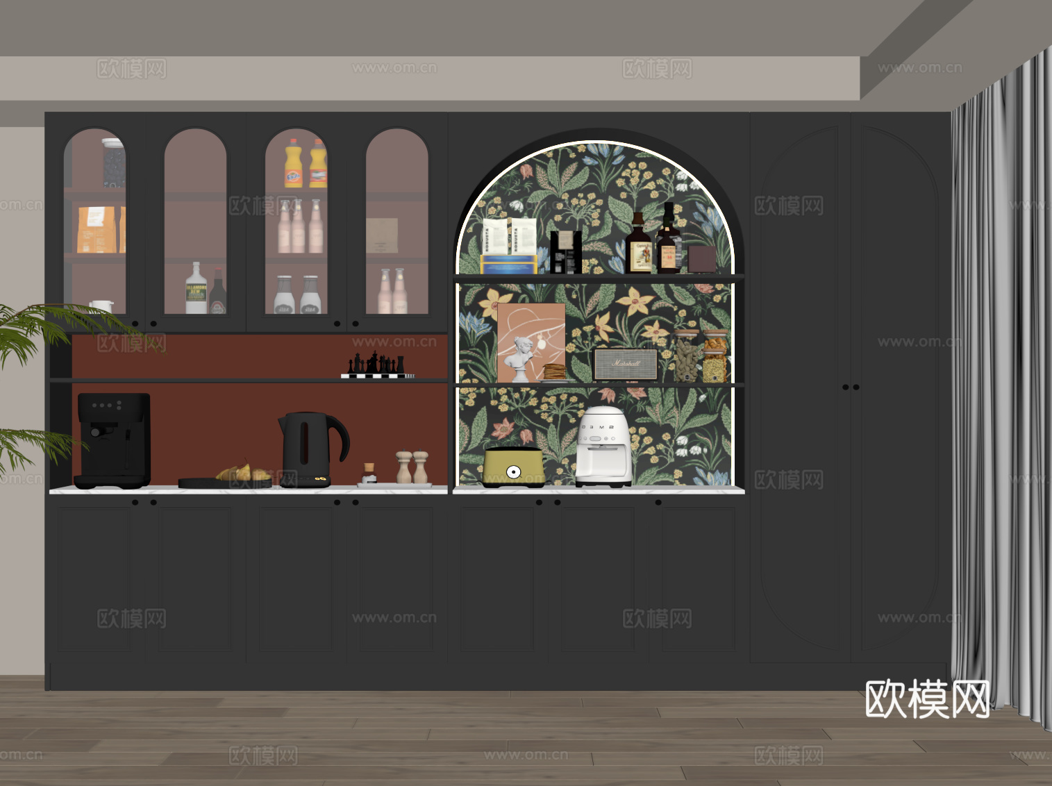法式复古风酒柜 餐边柜su模型