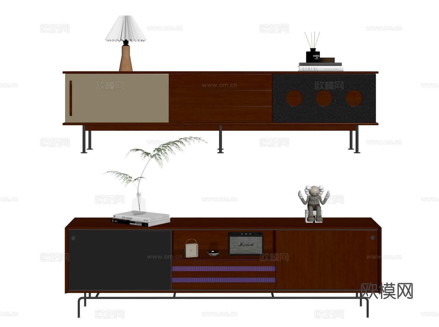 复古电视柜 中古电视柜su模型