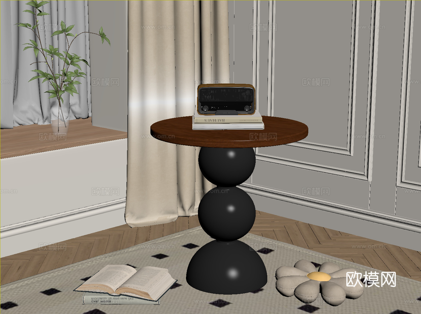法式复古边几 小茶几 圆形茶桌su模型