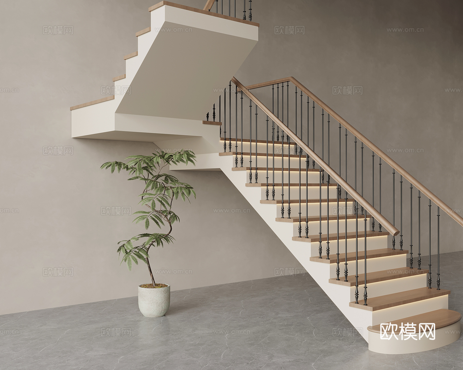 中古风楼梯 转角楼梯su模型