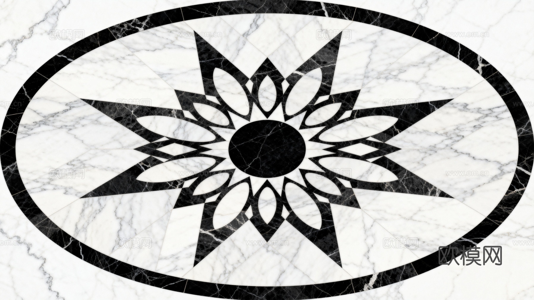 轻奢黑白拼花大理石 黑白石材椭圆拼花 玄关石材拼花
