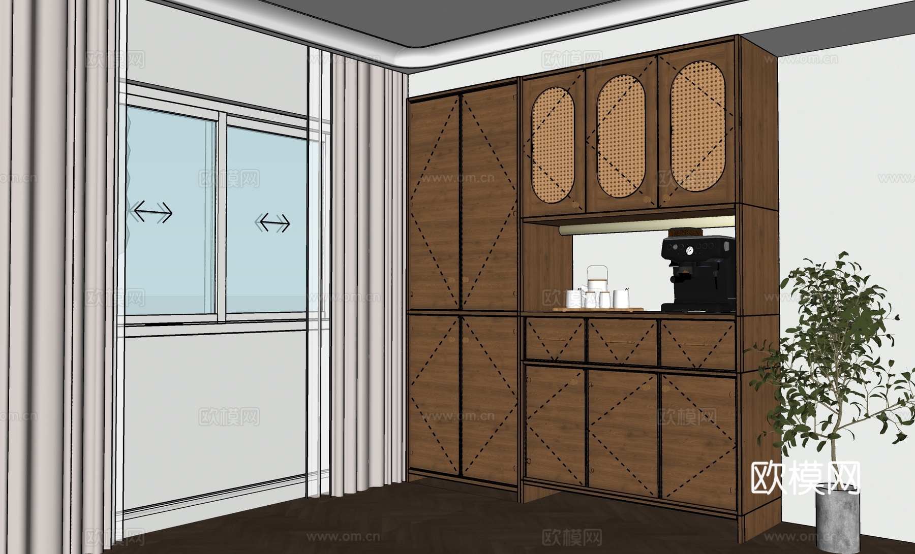 餐边柜 餐台 动态餐台su模型