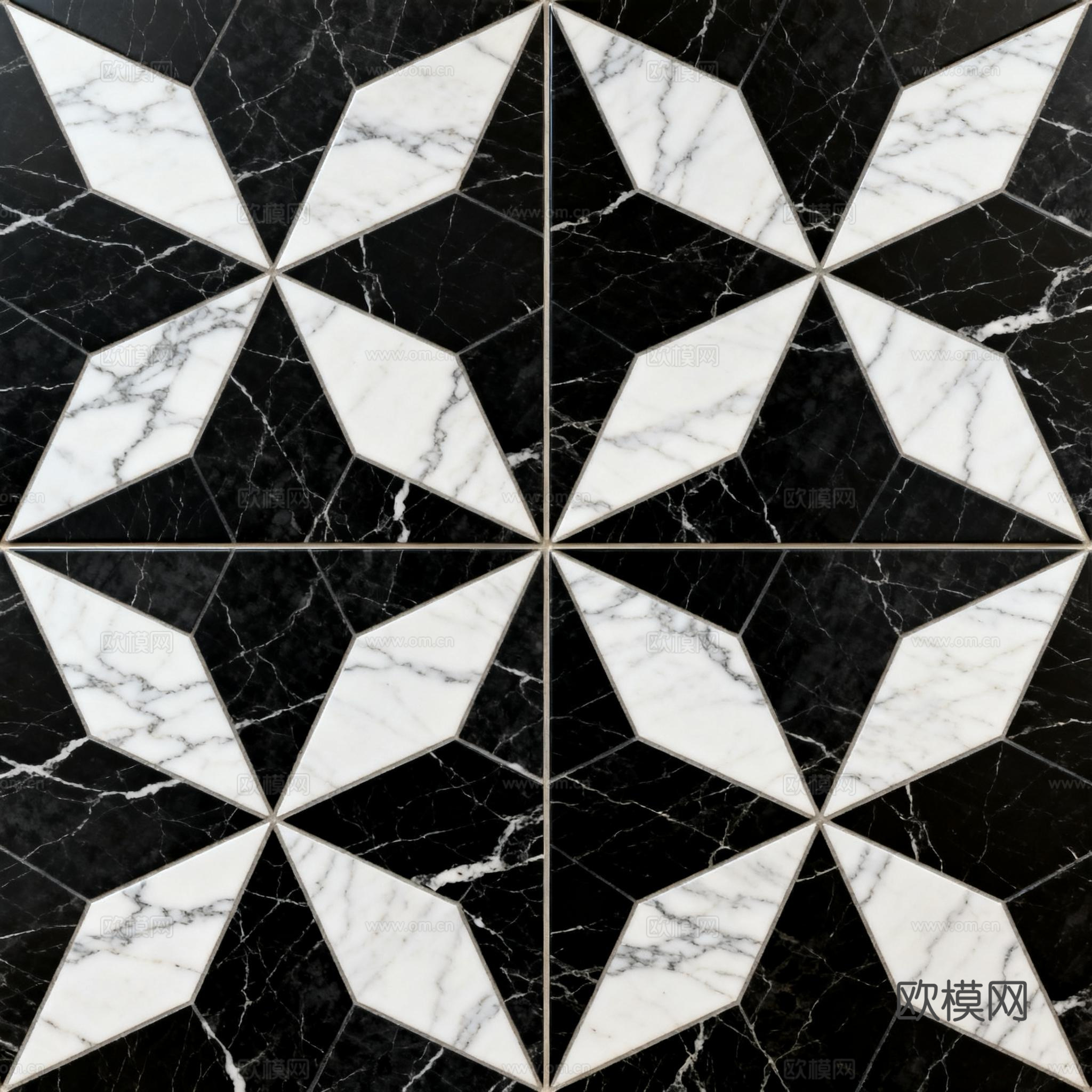 花砖 黑白石材拼花 花卉几何图案水刀石材拼花地砖 石材马赛克