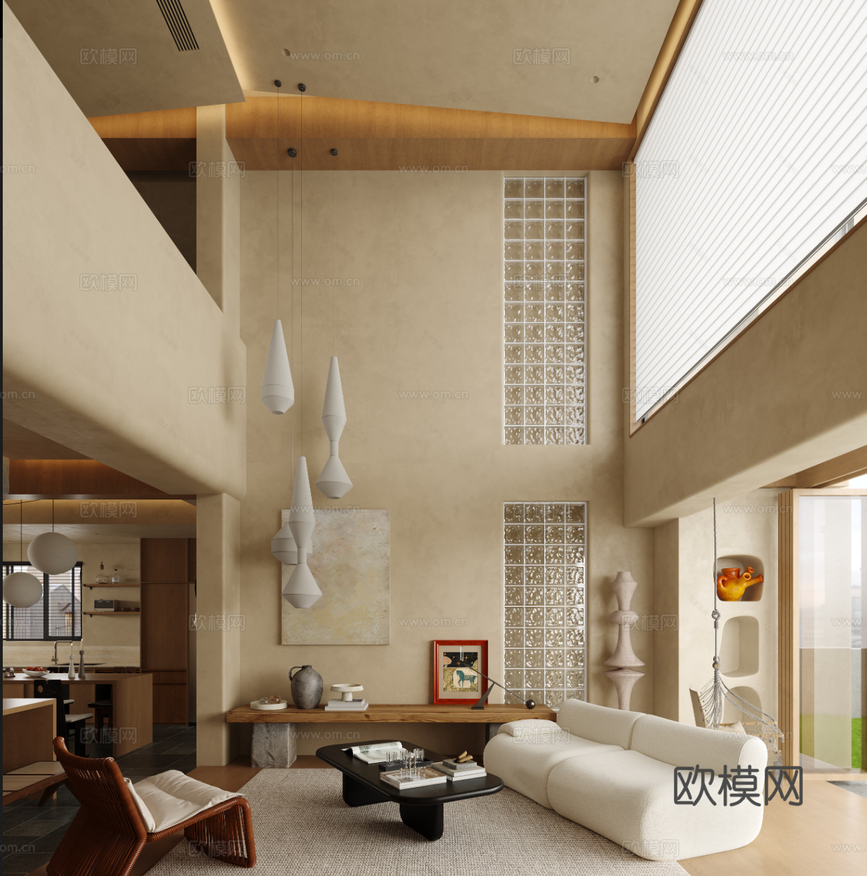 中古侘寂风别墅 样板间 最新全套施工图 效果图合集cad施工图下载（渲染图1）