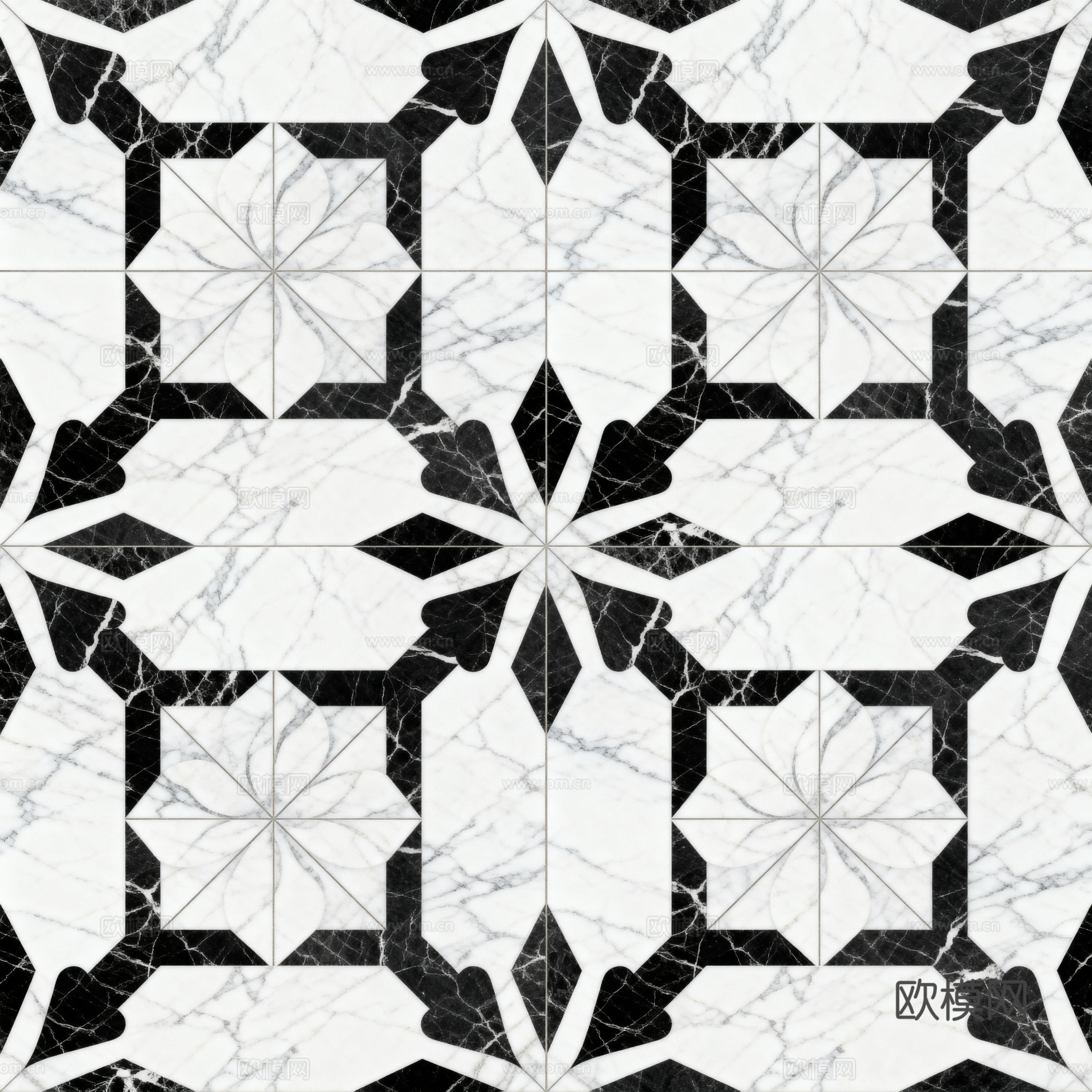 花砖 黑白石材拼花 花卉几何图案水刀石材拼花地砖 石材马赛克下载