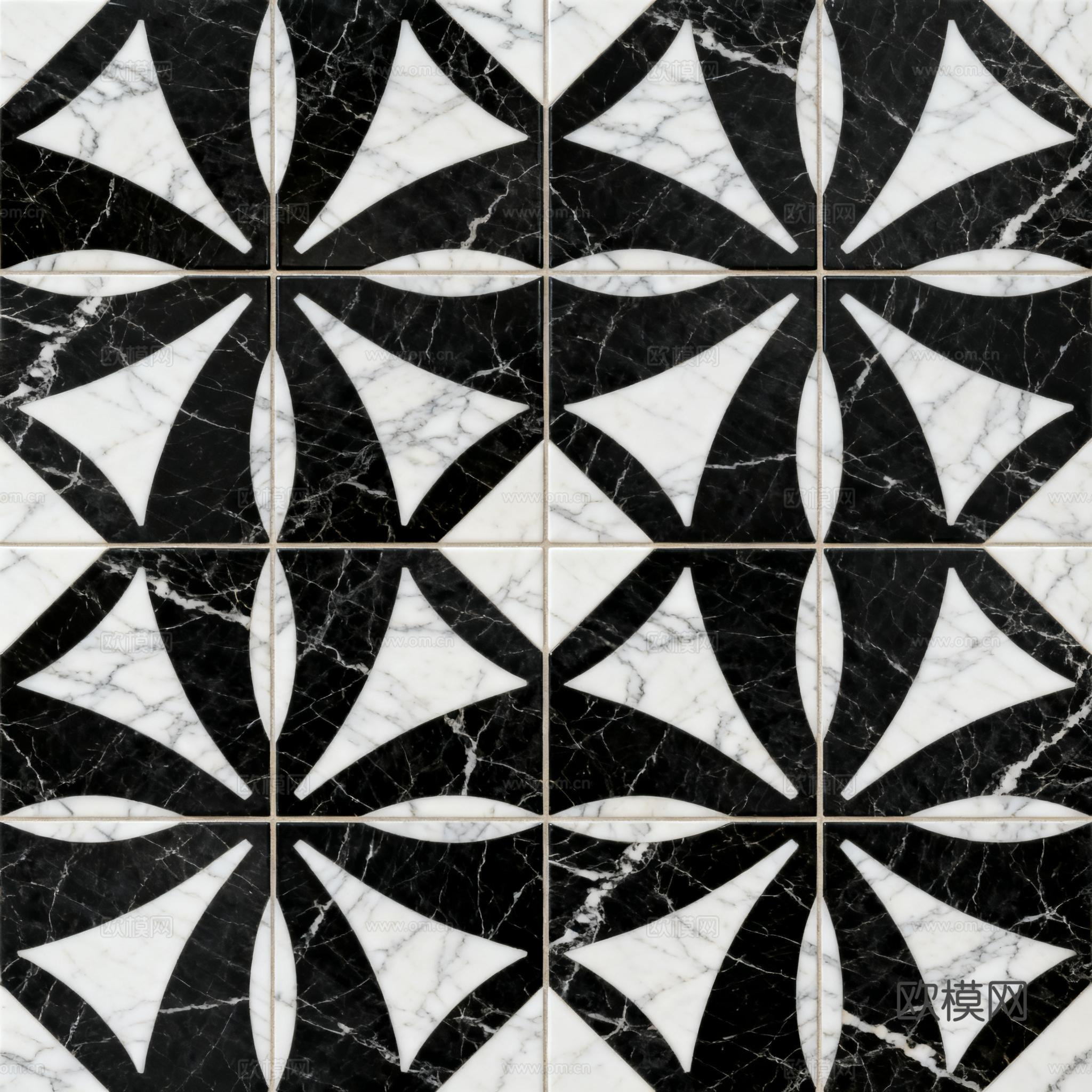 花砖 黑白石材拼花 花卉几何图案水刀石材拼花地砖 石材马赛克