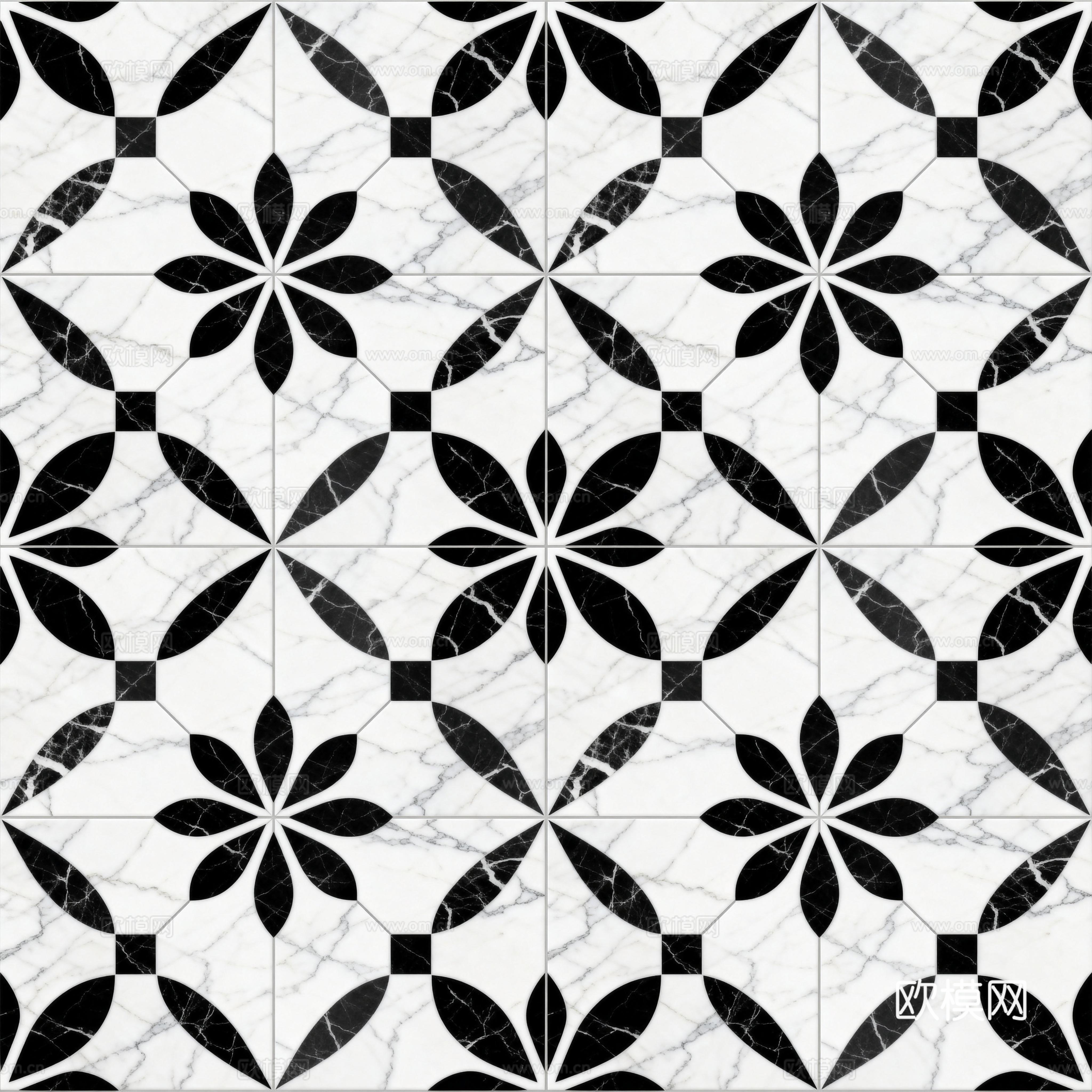 花砖 黑白石材拼花 花卉几何图案水刀石材拼花地砖 石材马赛克下载