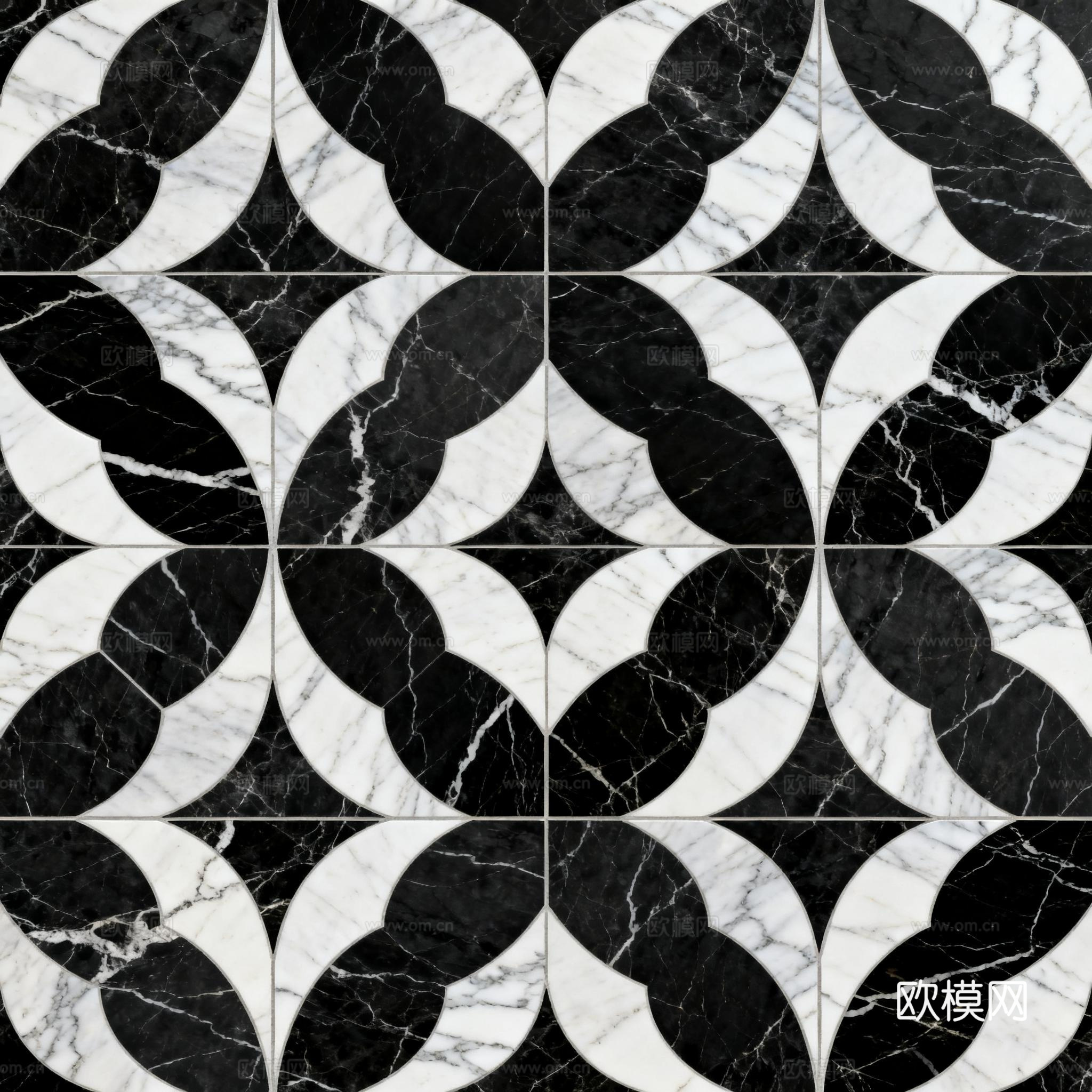 花砖 黑白石材拼花 花卉几何图案水刀石材拼花地砖 石材马赛克下载