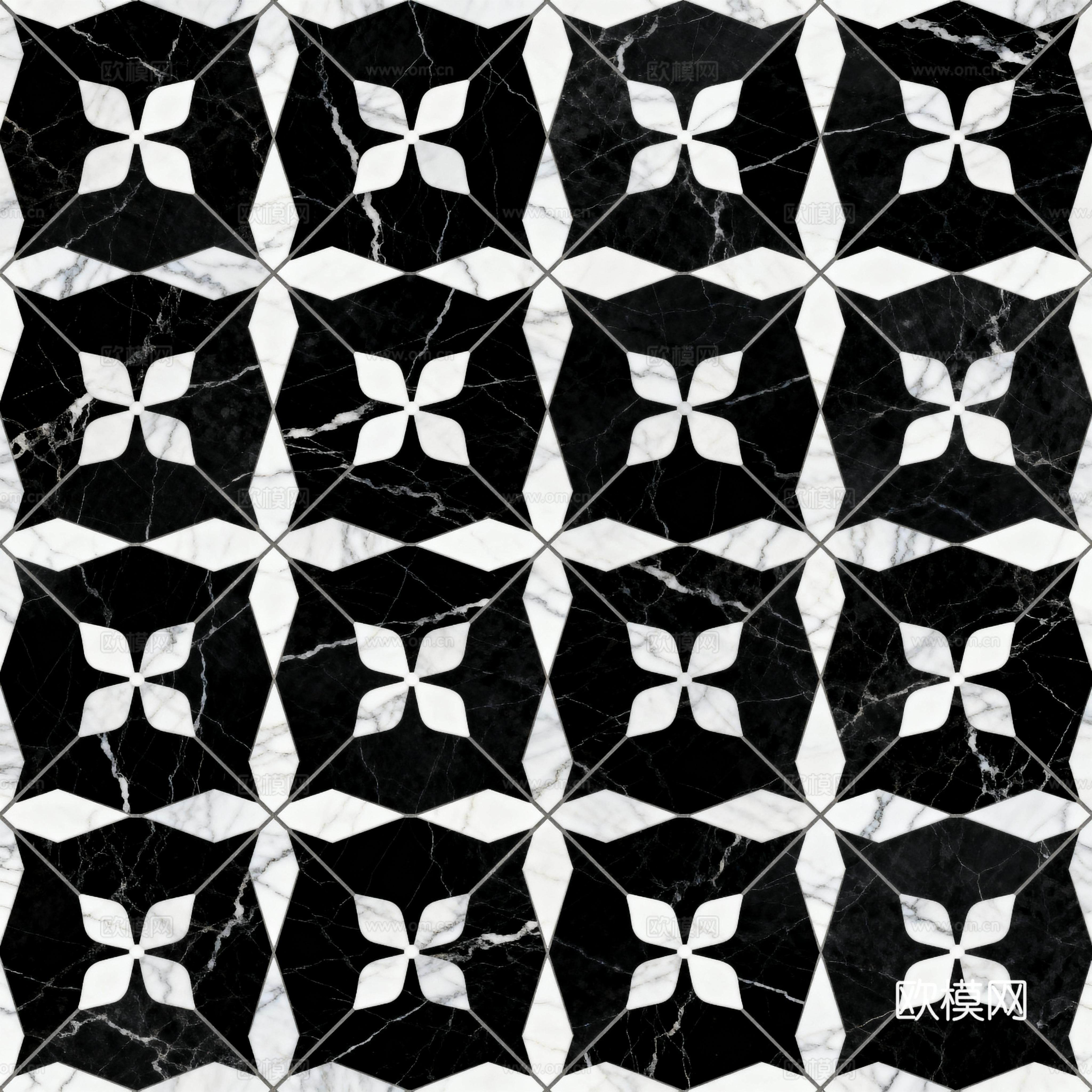 花砖 黑白石材拼花 花卉几何图案水刀石材拼花地砖 石材马赛克下载