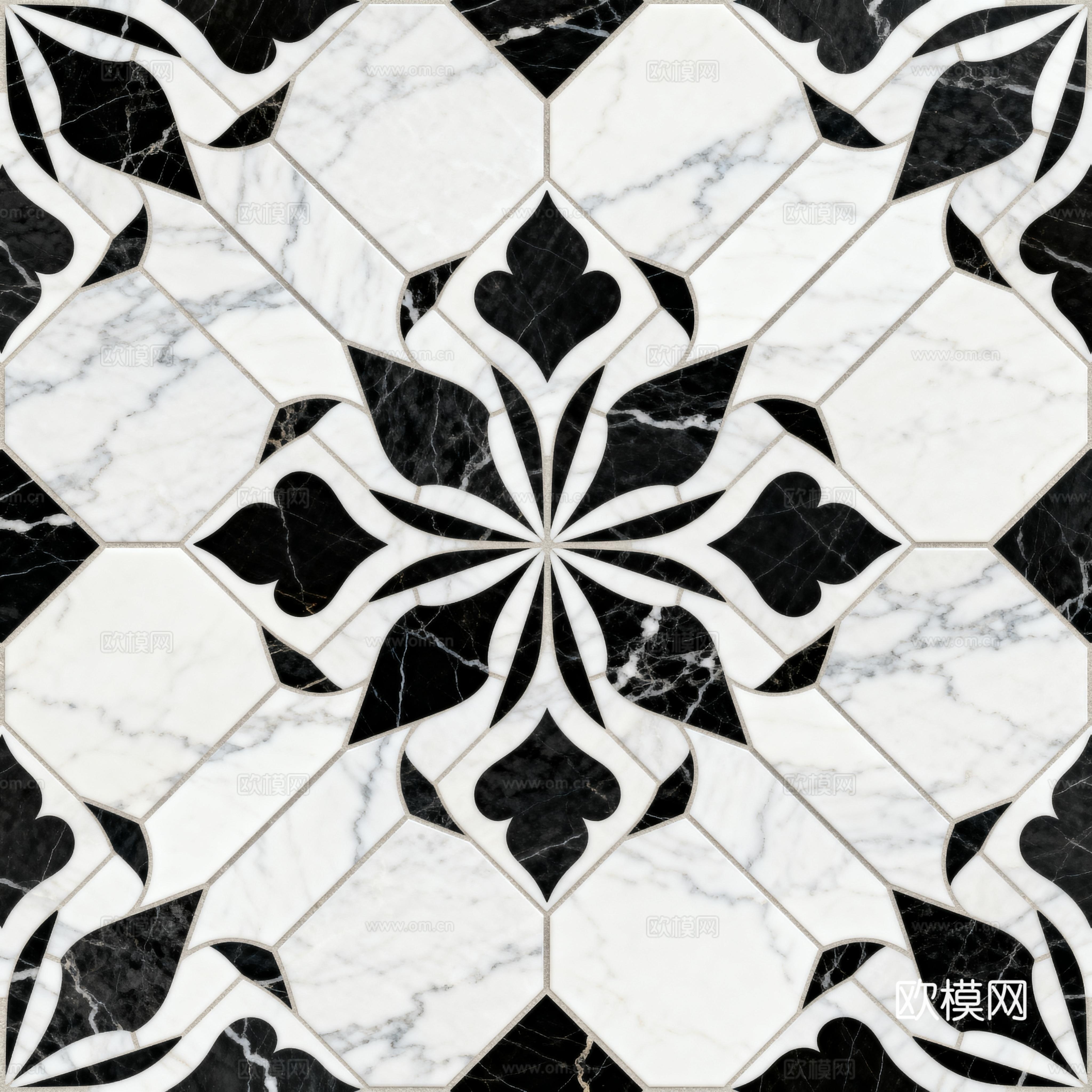 花砖 黑白石材拼花 花卉几何图案水刀石材拼花地砖 石材马赛克下载
