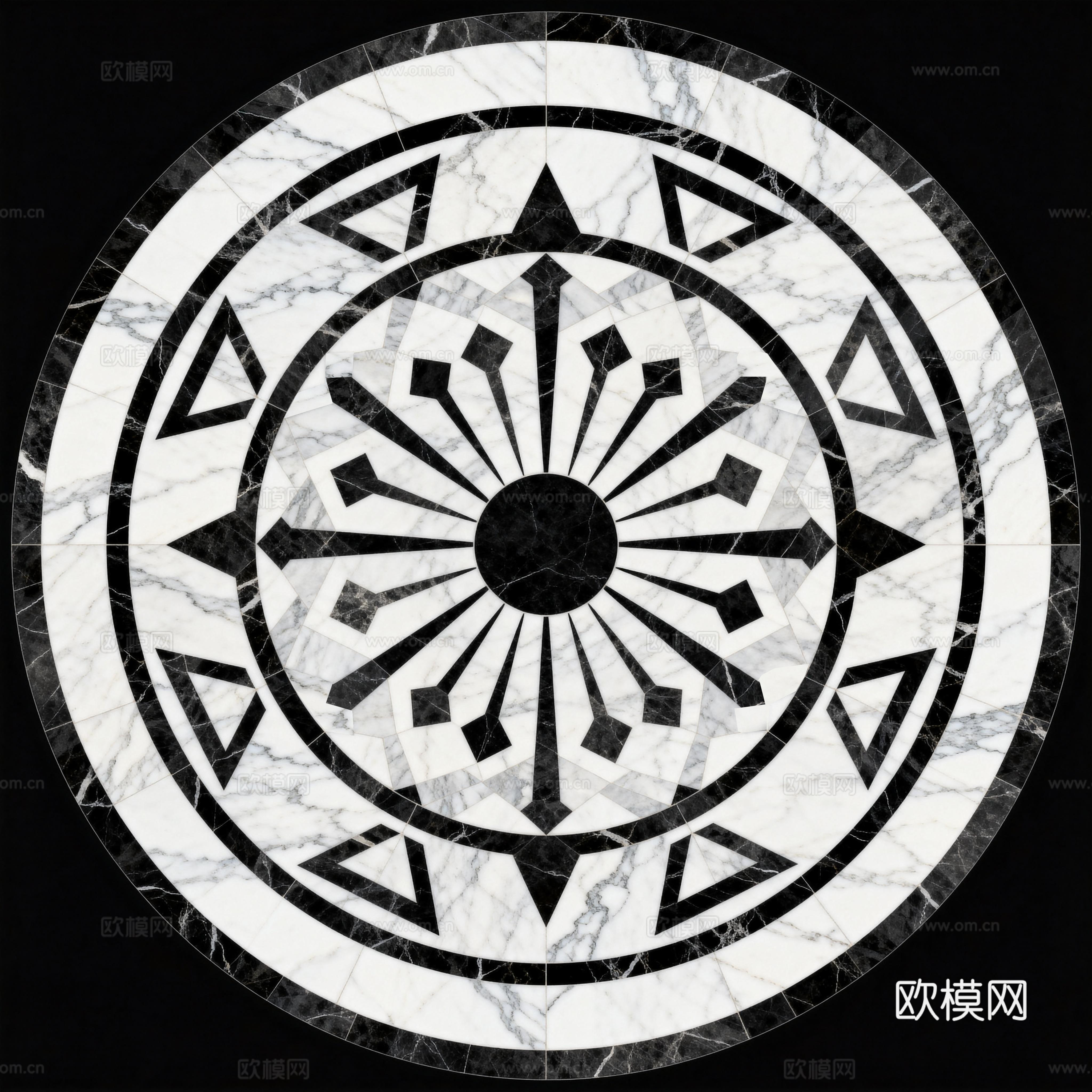 轻奢黑白拼花大理石 黑白石材圆形拼花 玄关圆形拼花下载