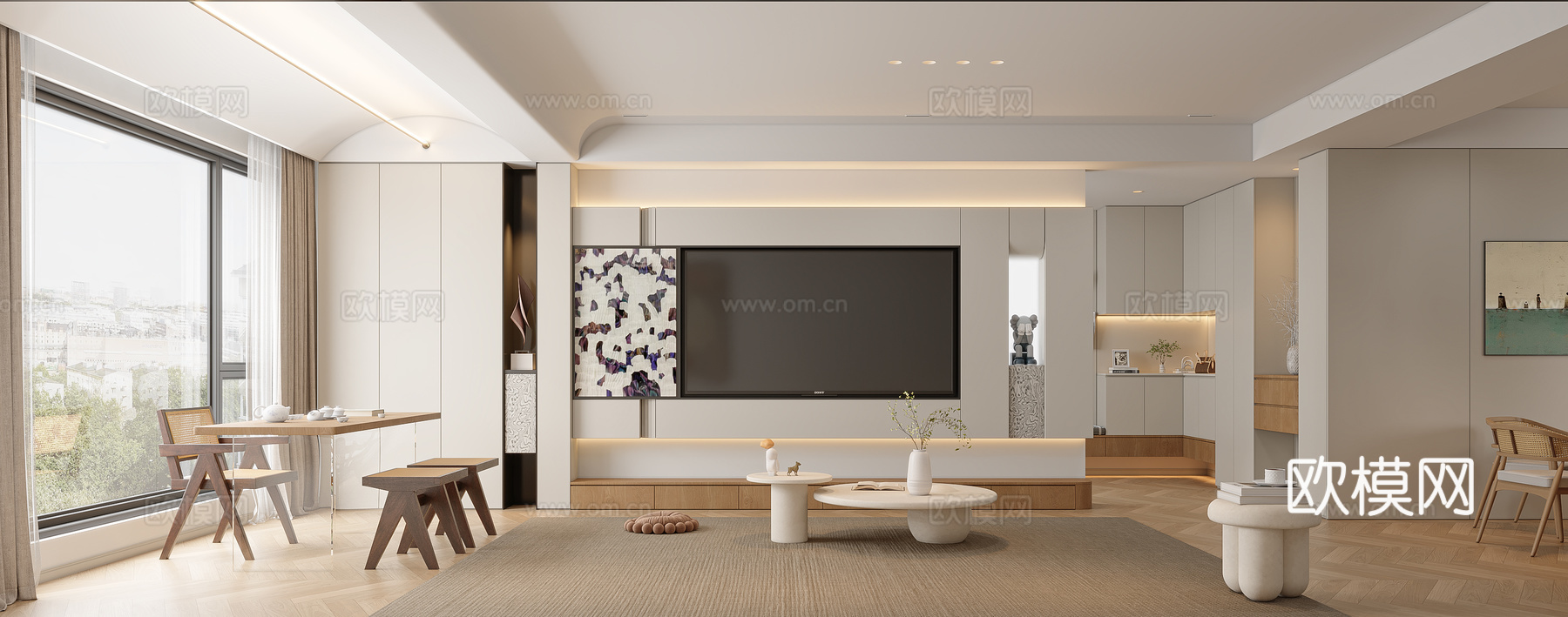 现代极简客餐厅3d模型下载