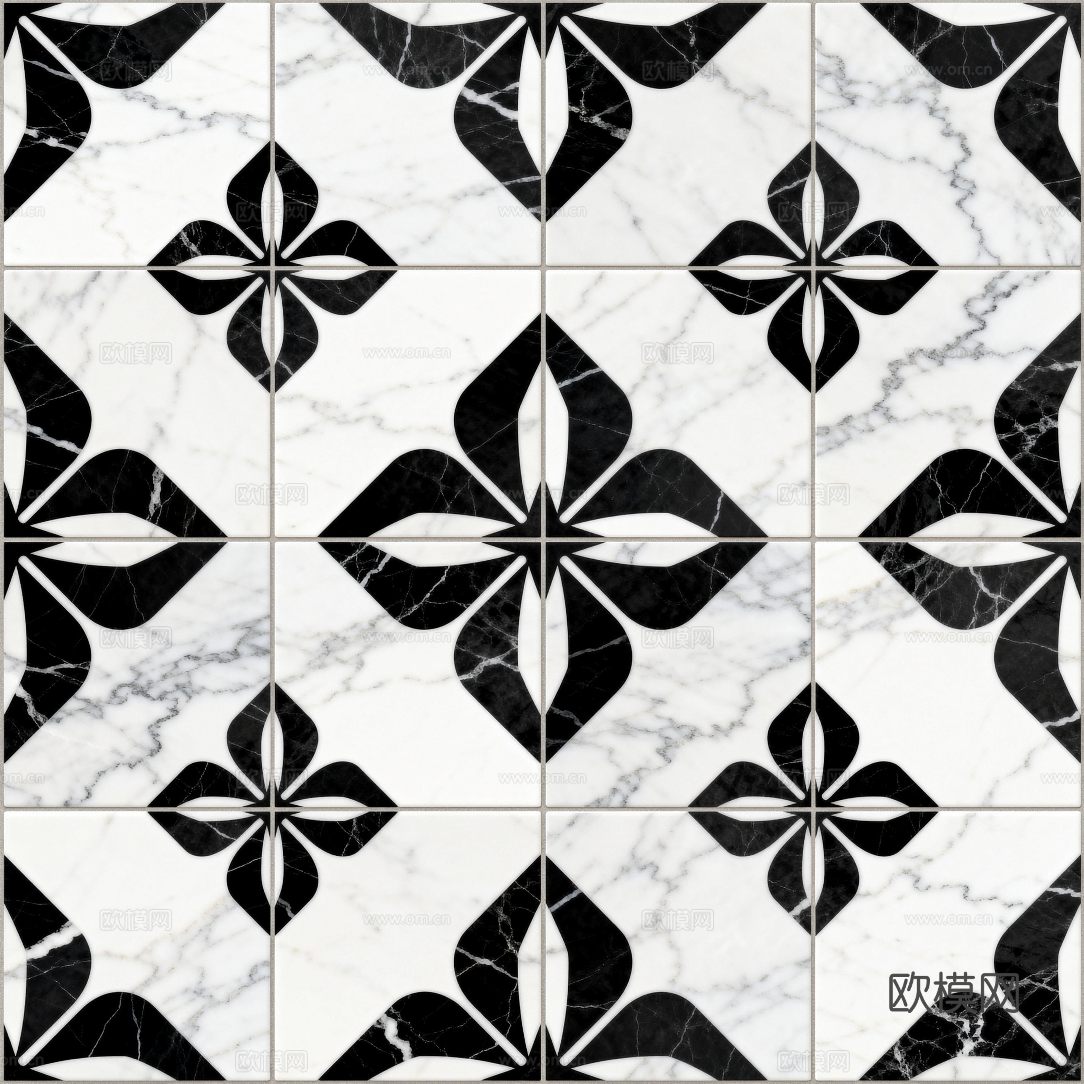 花砖 黑白石材拼花 花卉几何图案水刀石材拼花地砖 石材马赛克