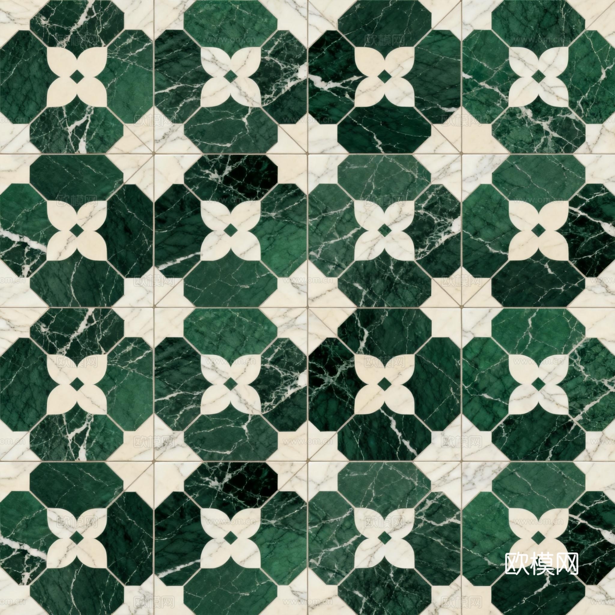 绿白色石材拼花 花卉图案水切刀拼花石材 绿色石材拼花马赛克