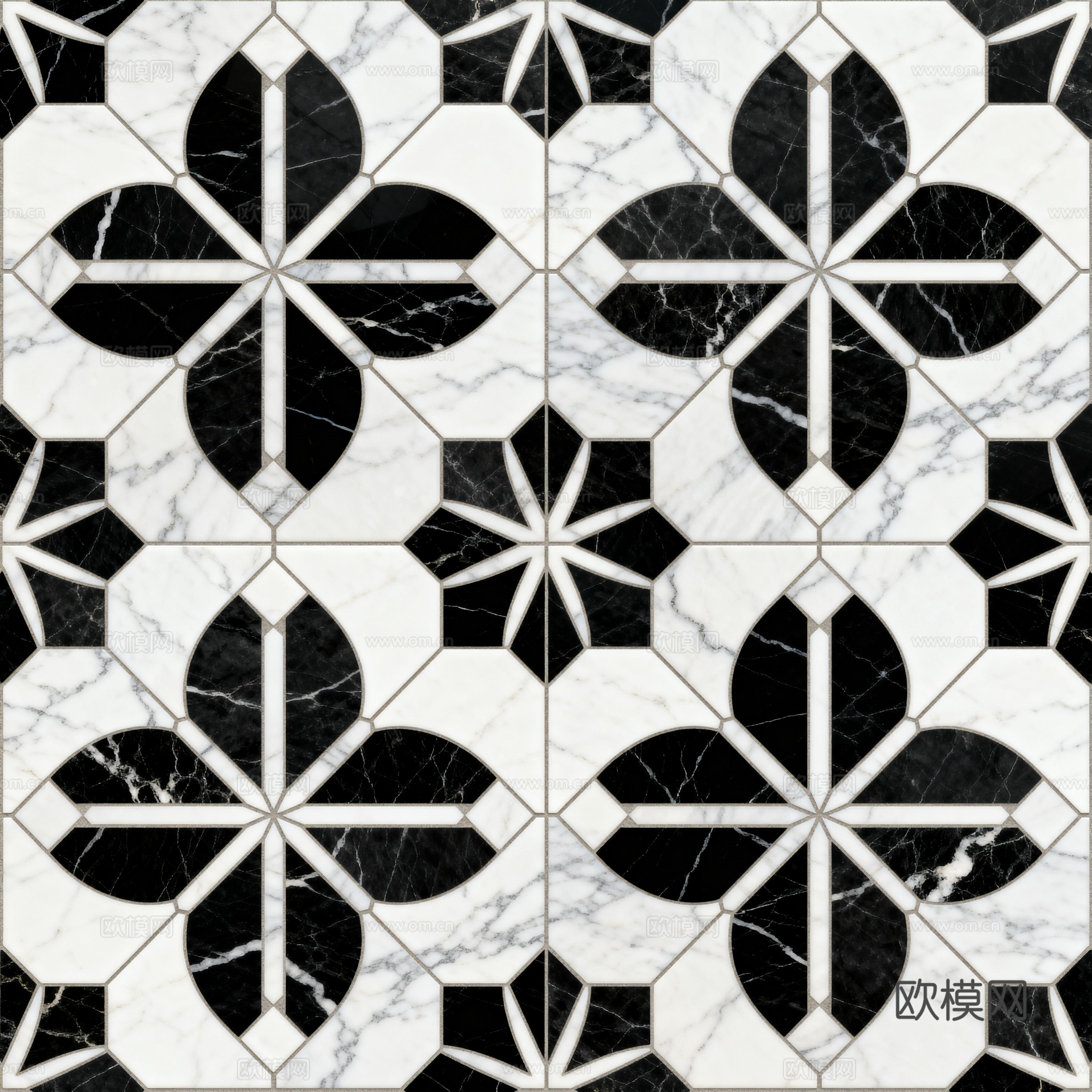 花砖 黑白石材拼花 花卉几何图案水刀石材拼花地砖 石材马赛克下载