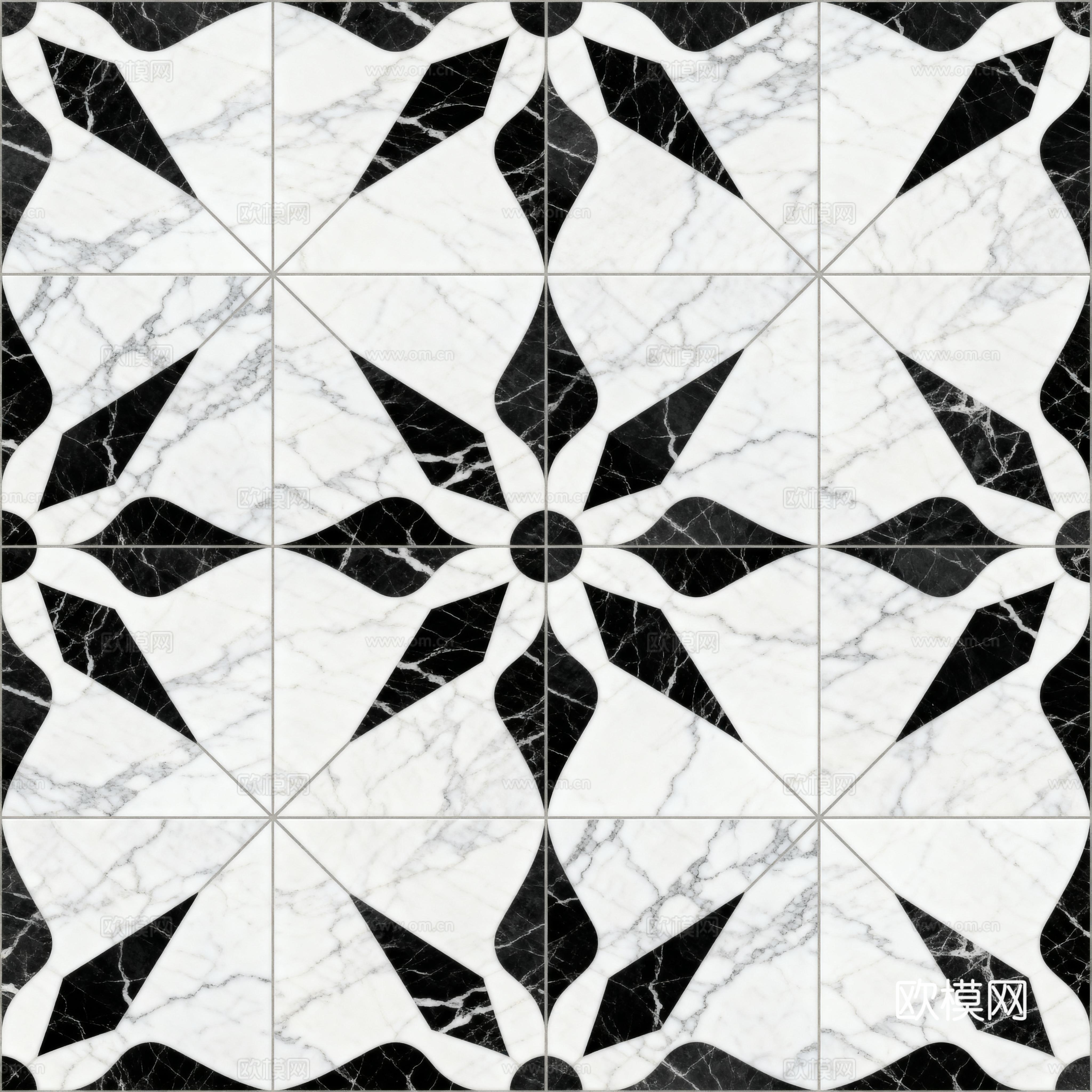 花砖 黑白石材拼花 花卉几何图案水刀石材拼花地砖 石材马赛克下载