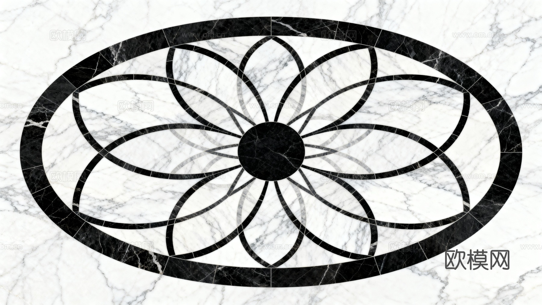 轻奢黑白拼花大理石 黑白石材椭圆拼花 玄关石材拼花