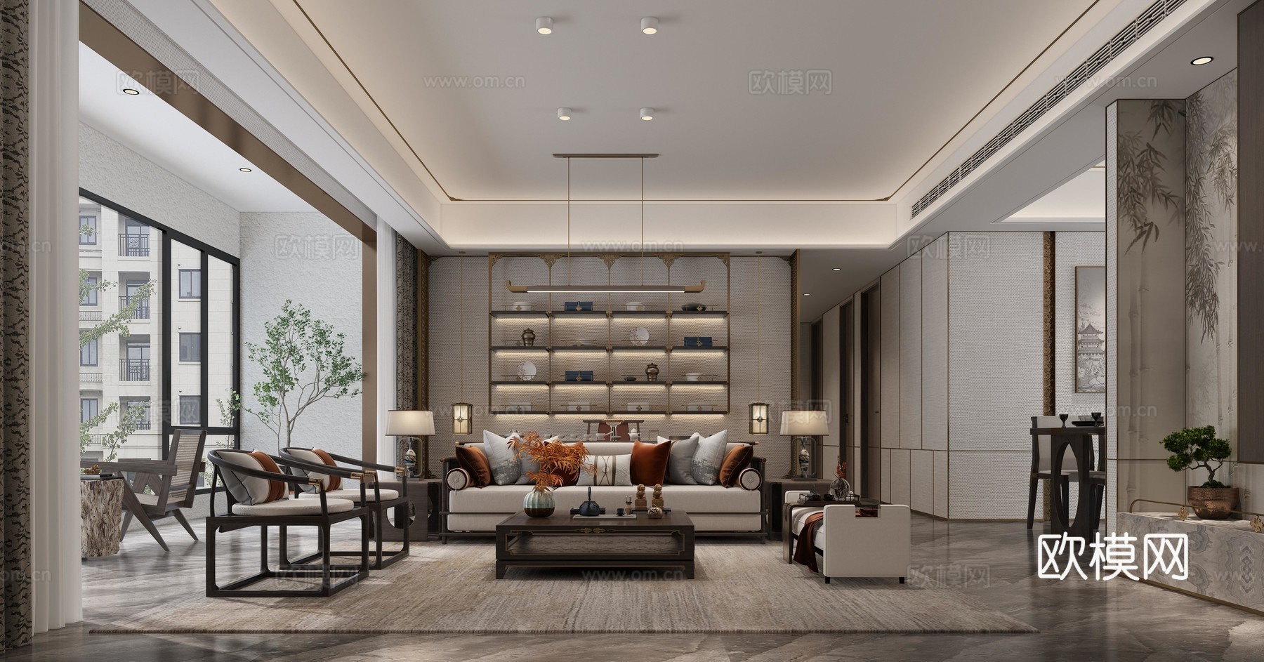 新中式大平层 样板间 最新全套施工图 效果图合集cad施工图